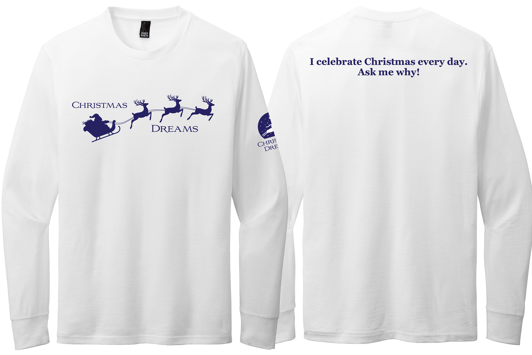 Christmas Dreams - Reindeer Logo - White LS - Front and Back.png