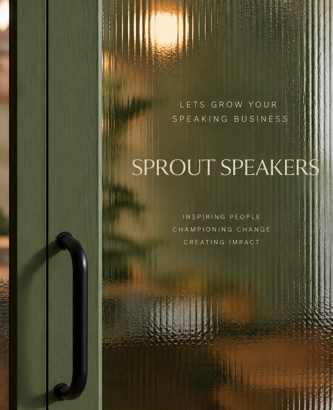 Sprout Speakers logo on a door