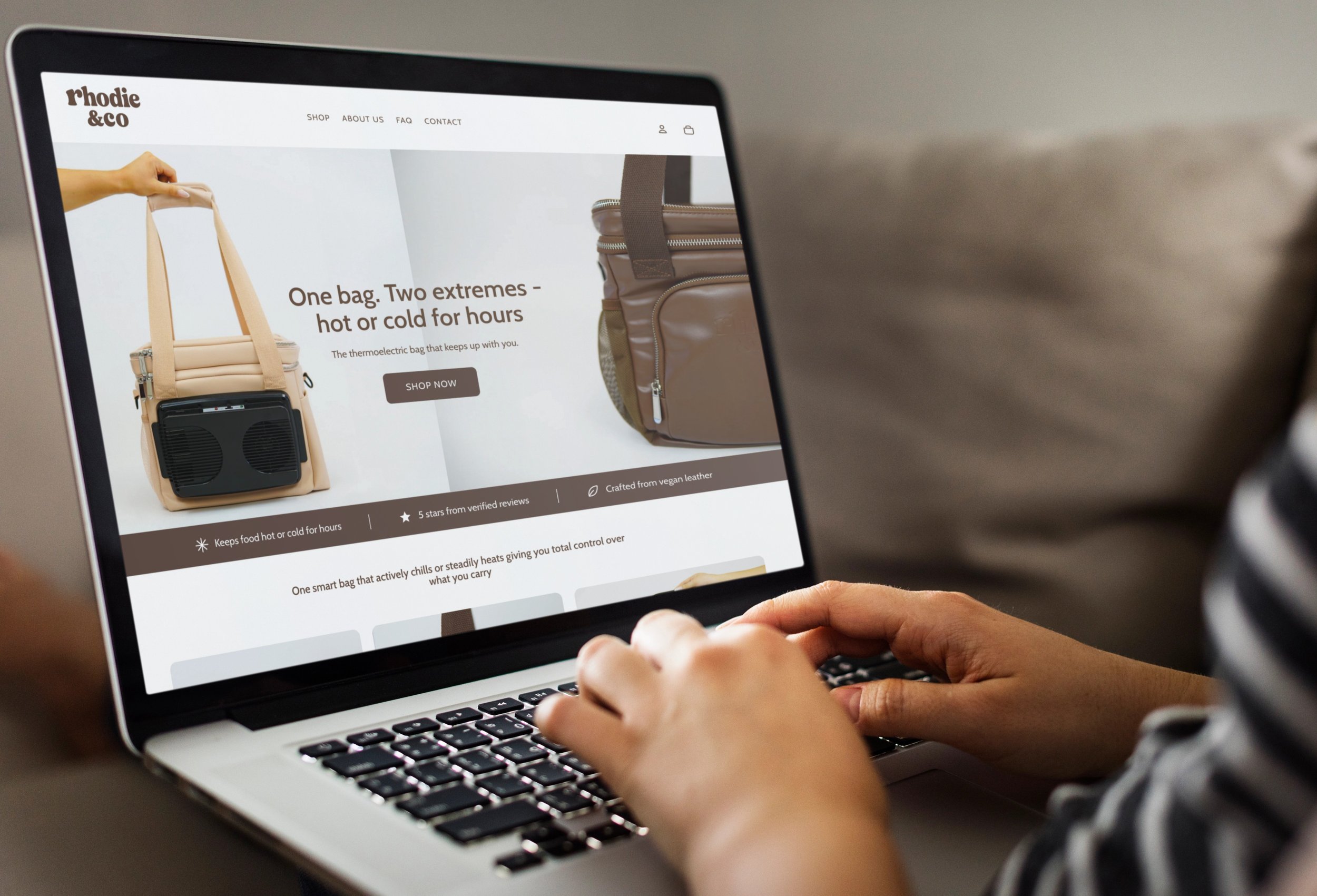 Person scrolling the homepage of a Shopify website design