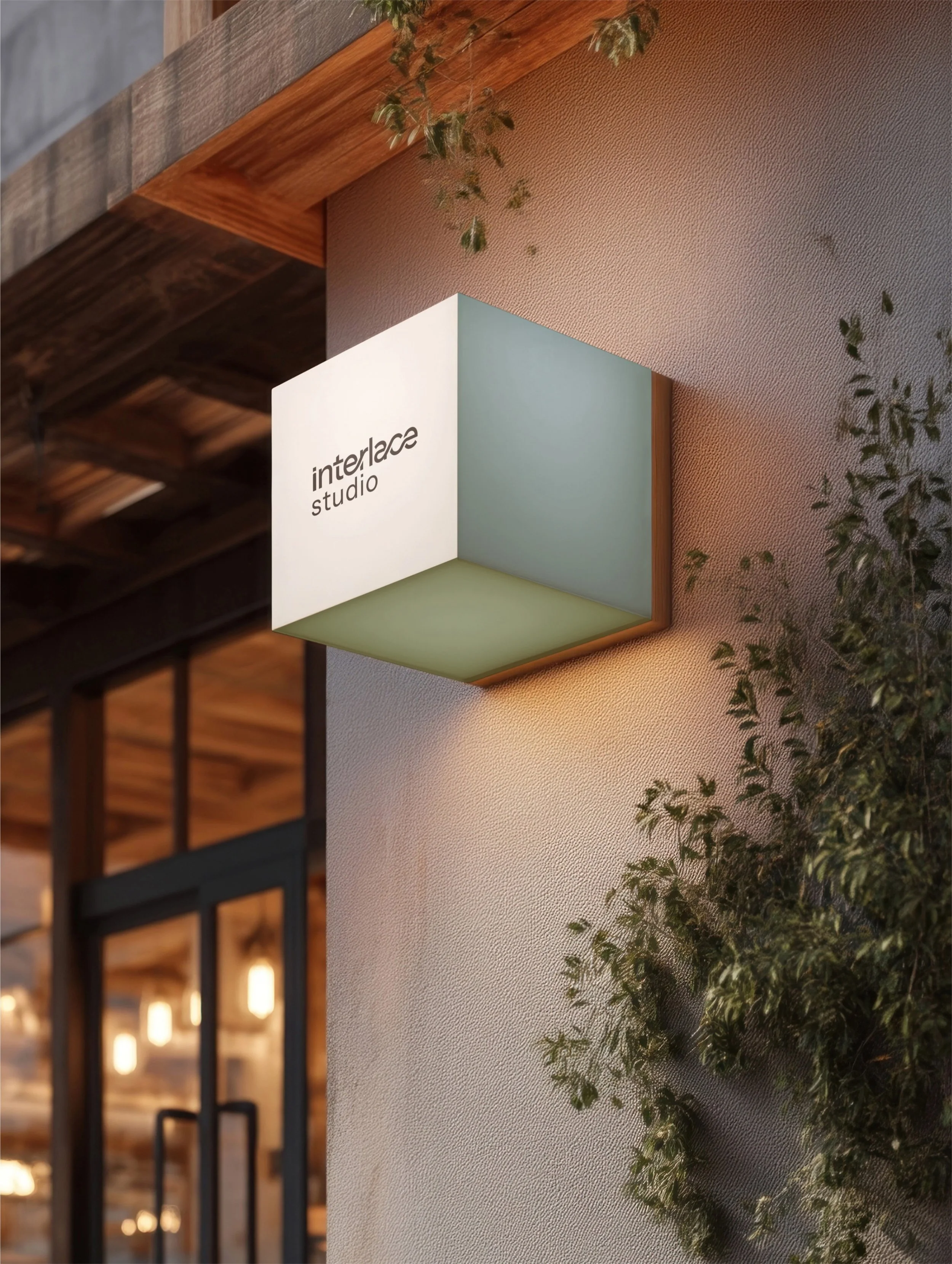 Interlace studio branding being displayed on a sign