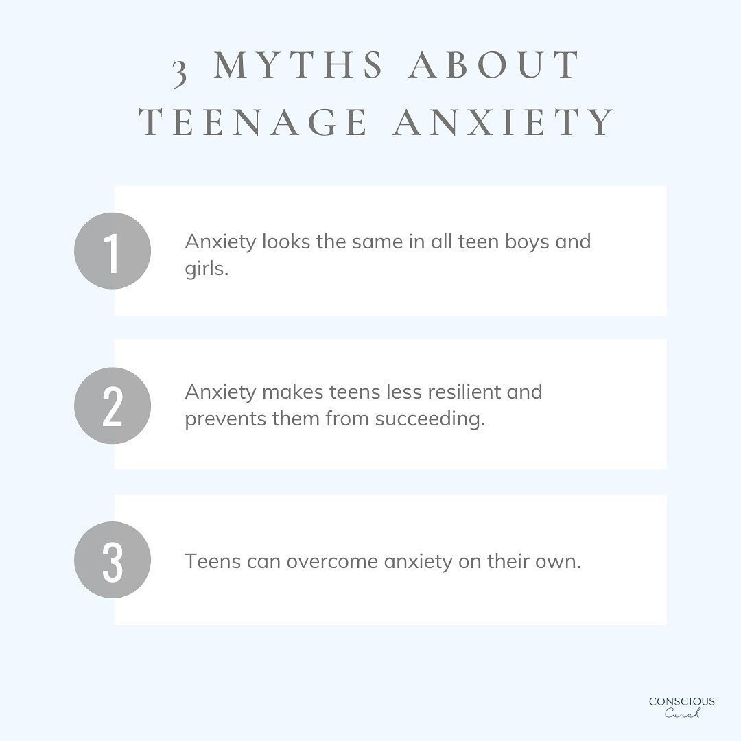 Myths about Teenage Anxiety Explained ⤵️

1️⃣ Anxiety looks the same in all teen boys and girls.

Teens experience anxiety differently. For some it may show up physically such as rapid breathing, upset stomach or increased heartbeat 😮&zwj;💨 Whereas