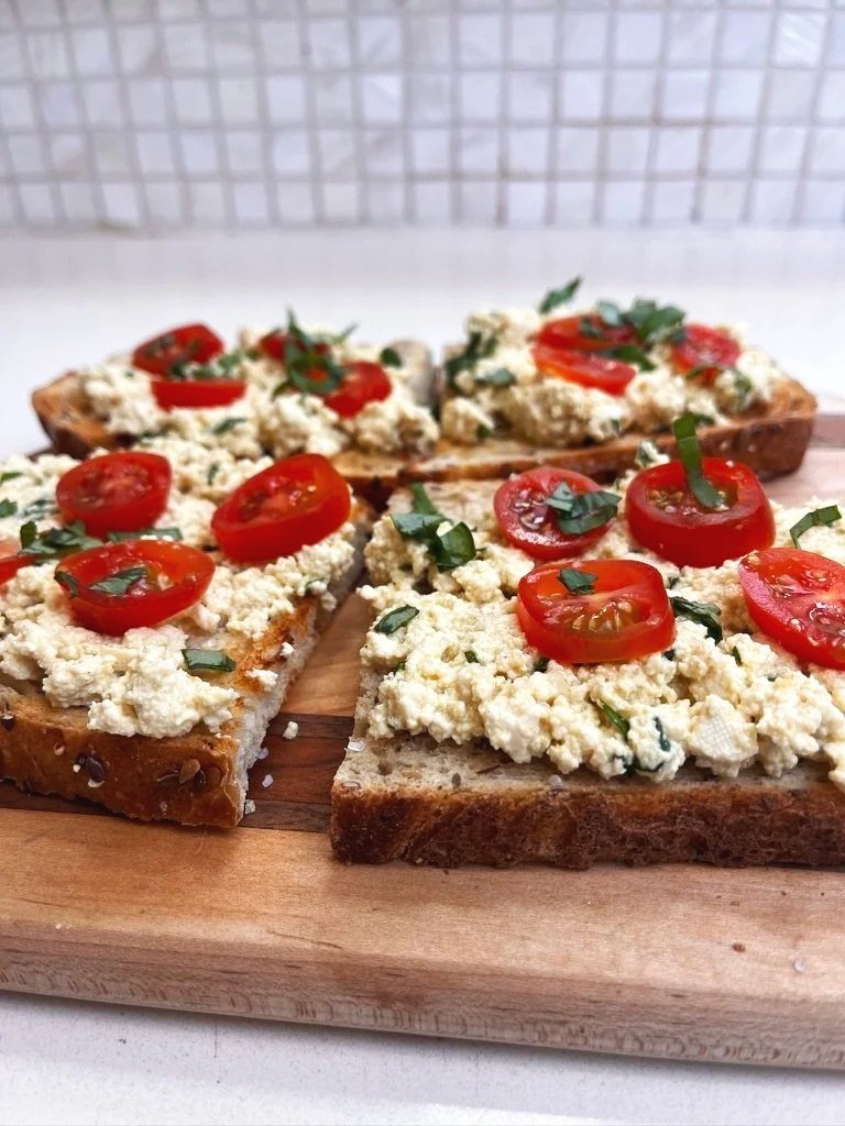 Creamy Vegan Ricotta Toast with Tofu &amp; Roasted Tomatoes (Easy 5-Minute Recipe)