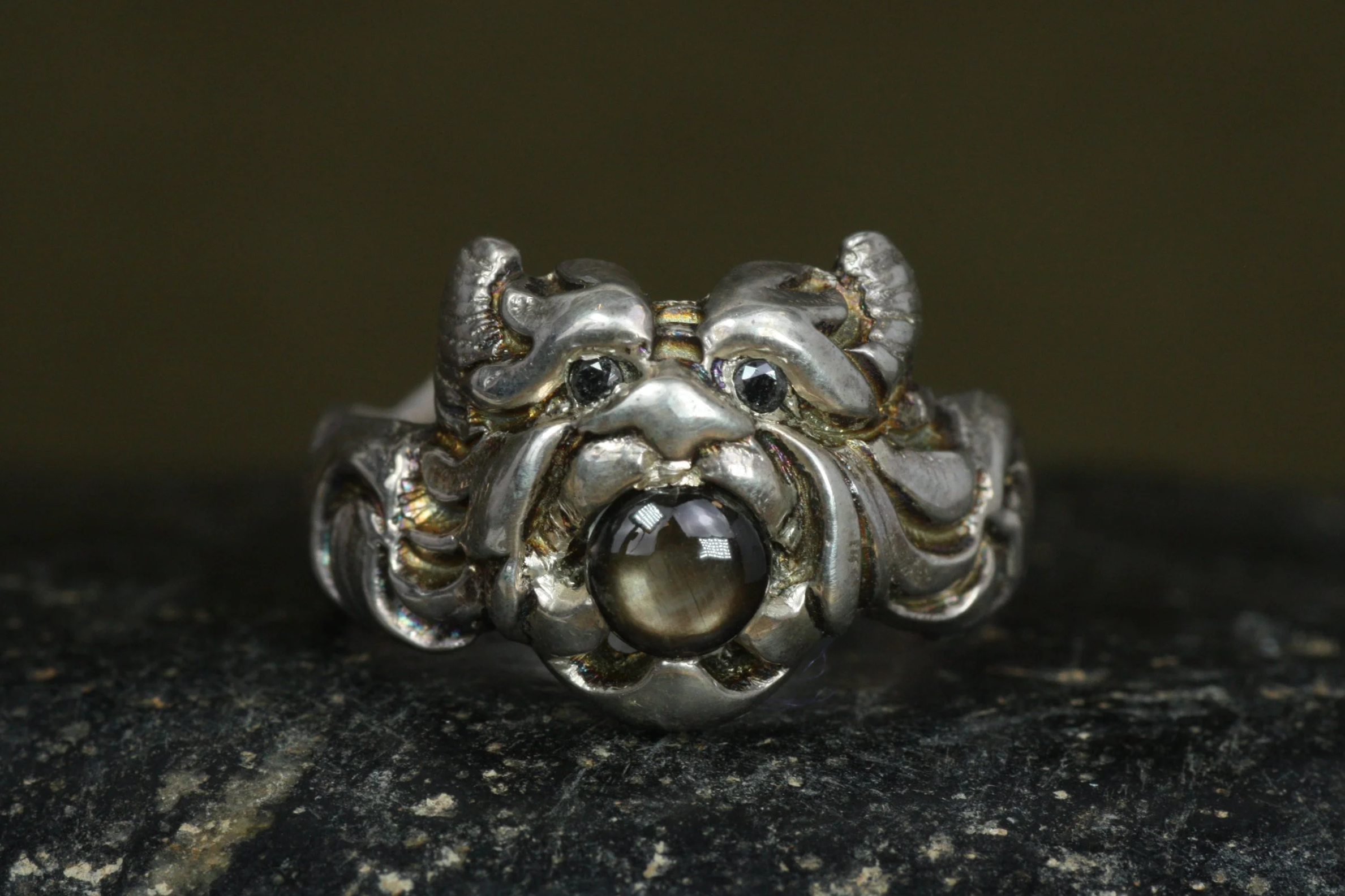 Sterling Silver Gargoyle Ring with Black Star Sapphire