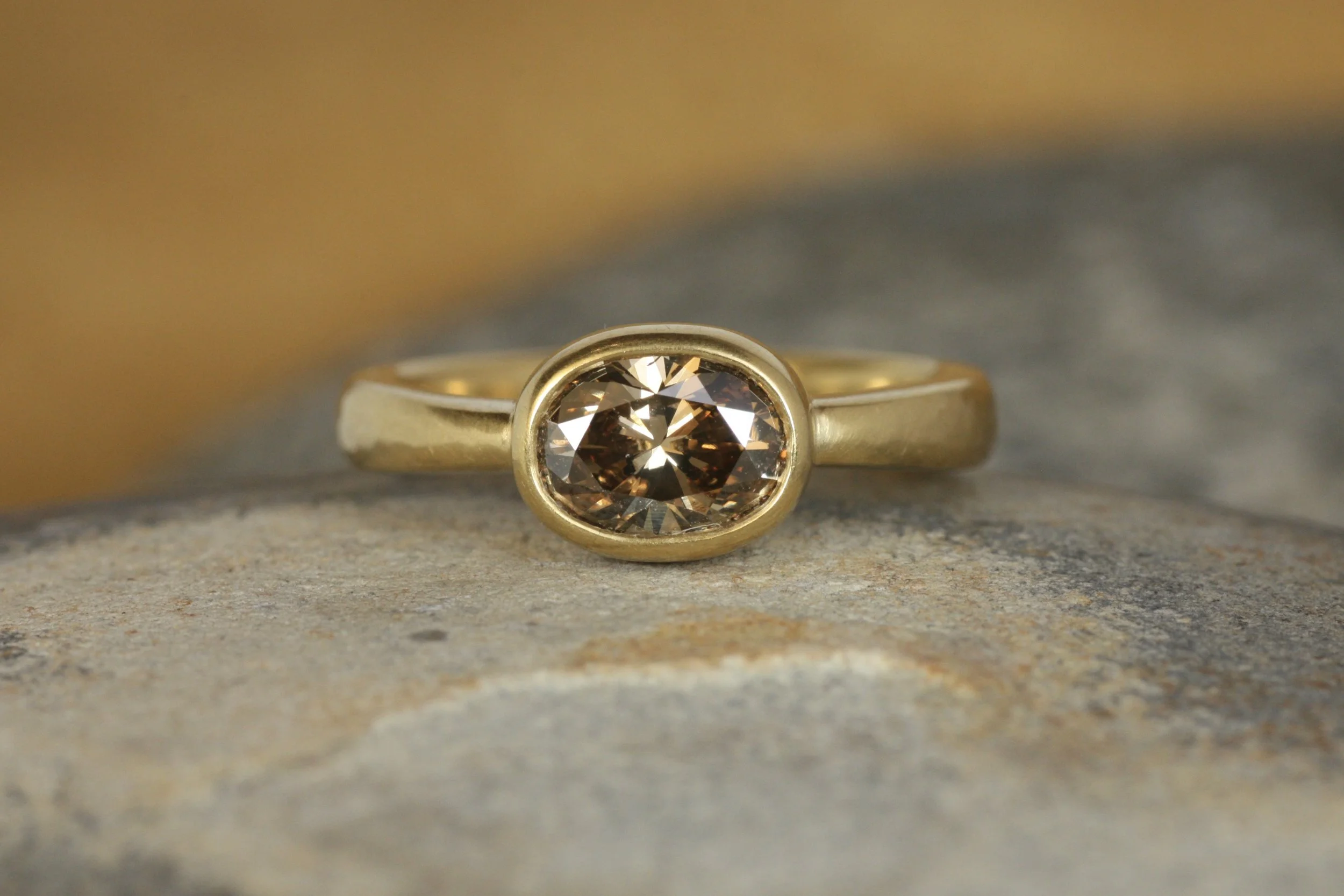1.05CT Oval Cinnamon Diamond Bezel Engagement Ring