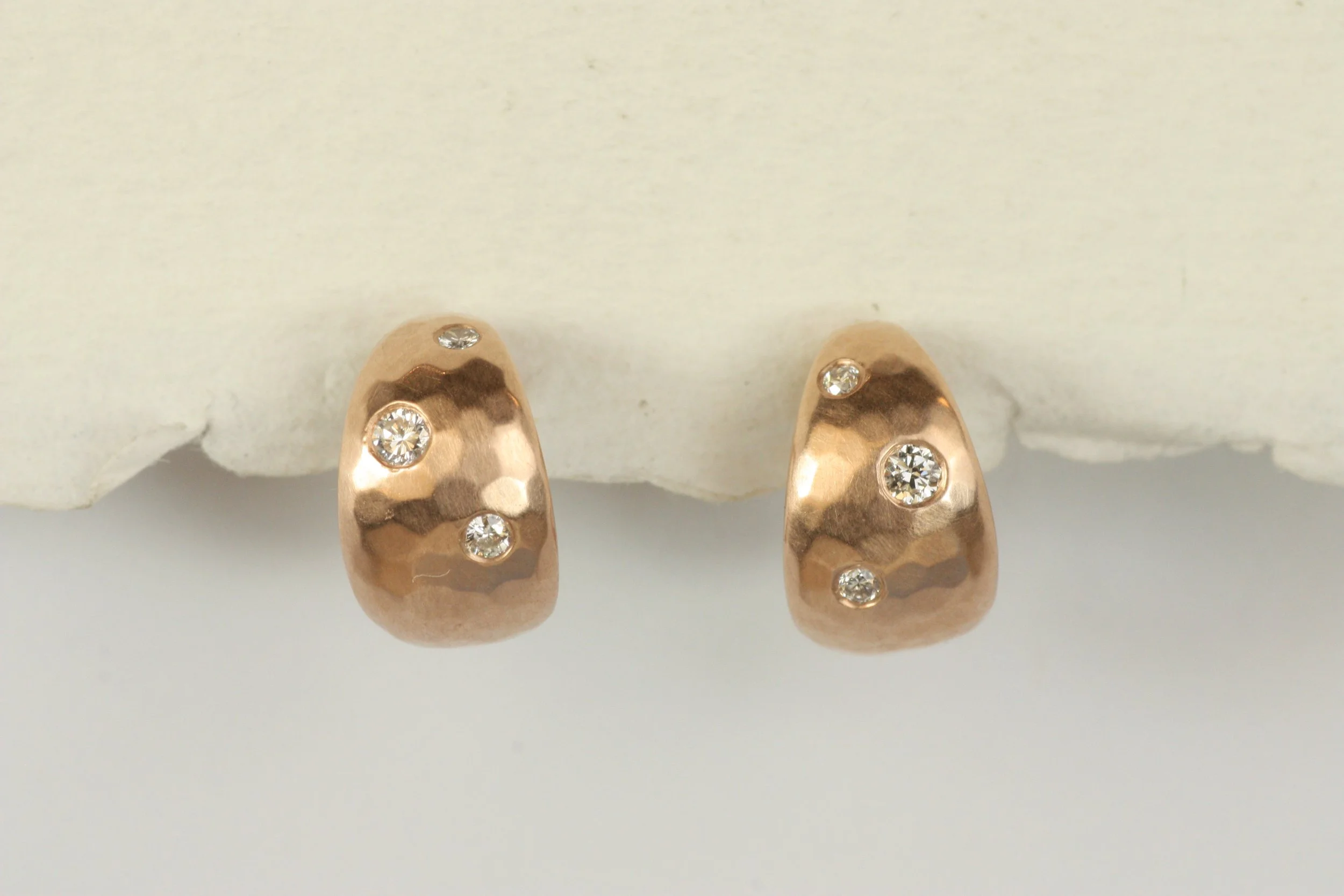 Rose Gold Diamond Huggie Cuff Earrings
