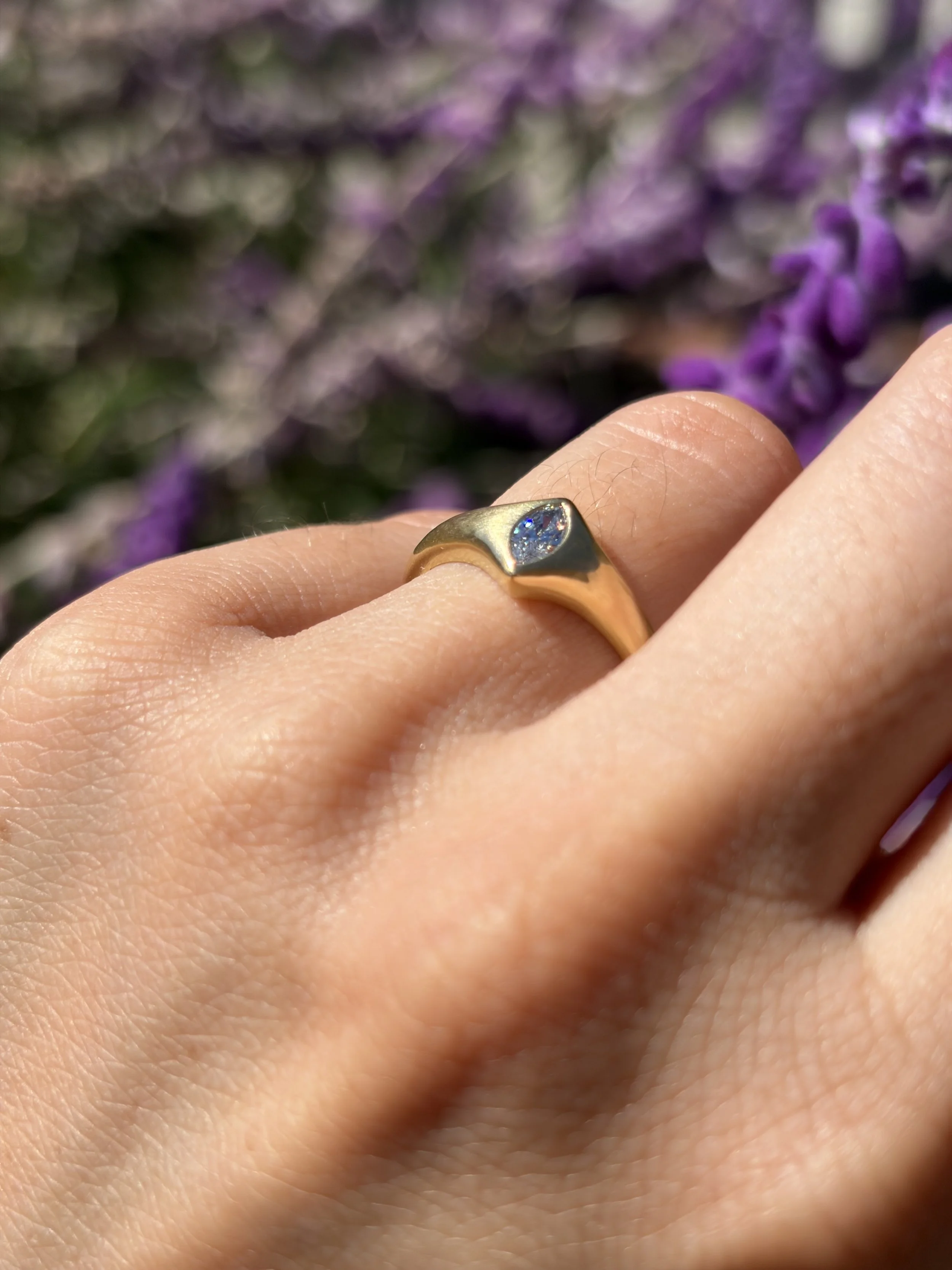 0.25ct Marquise Diamond Gypsy Ring in 18K