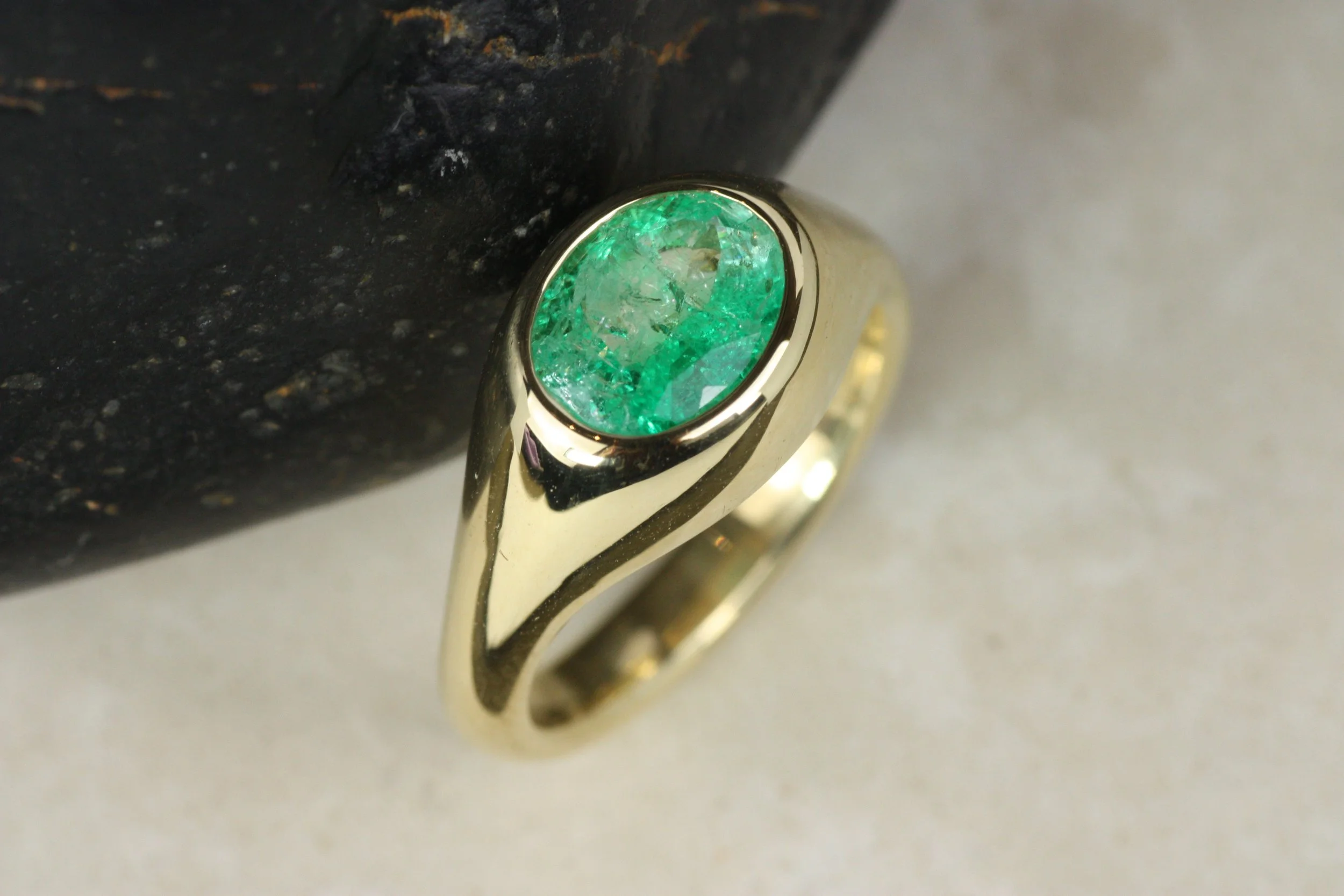 Oval Emerald Gypsy Ring