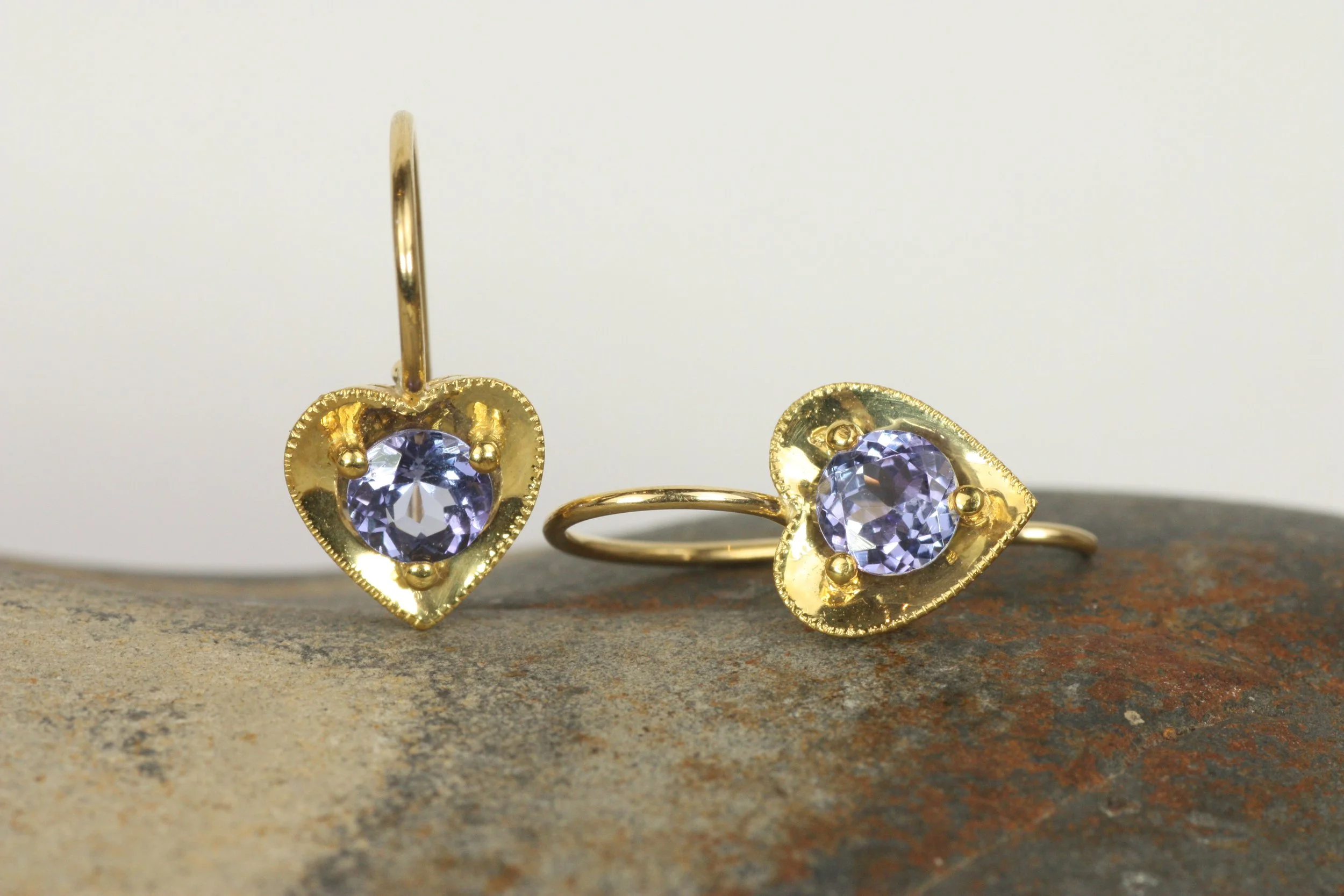 Tanzanite Heart Drop Earrings