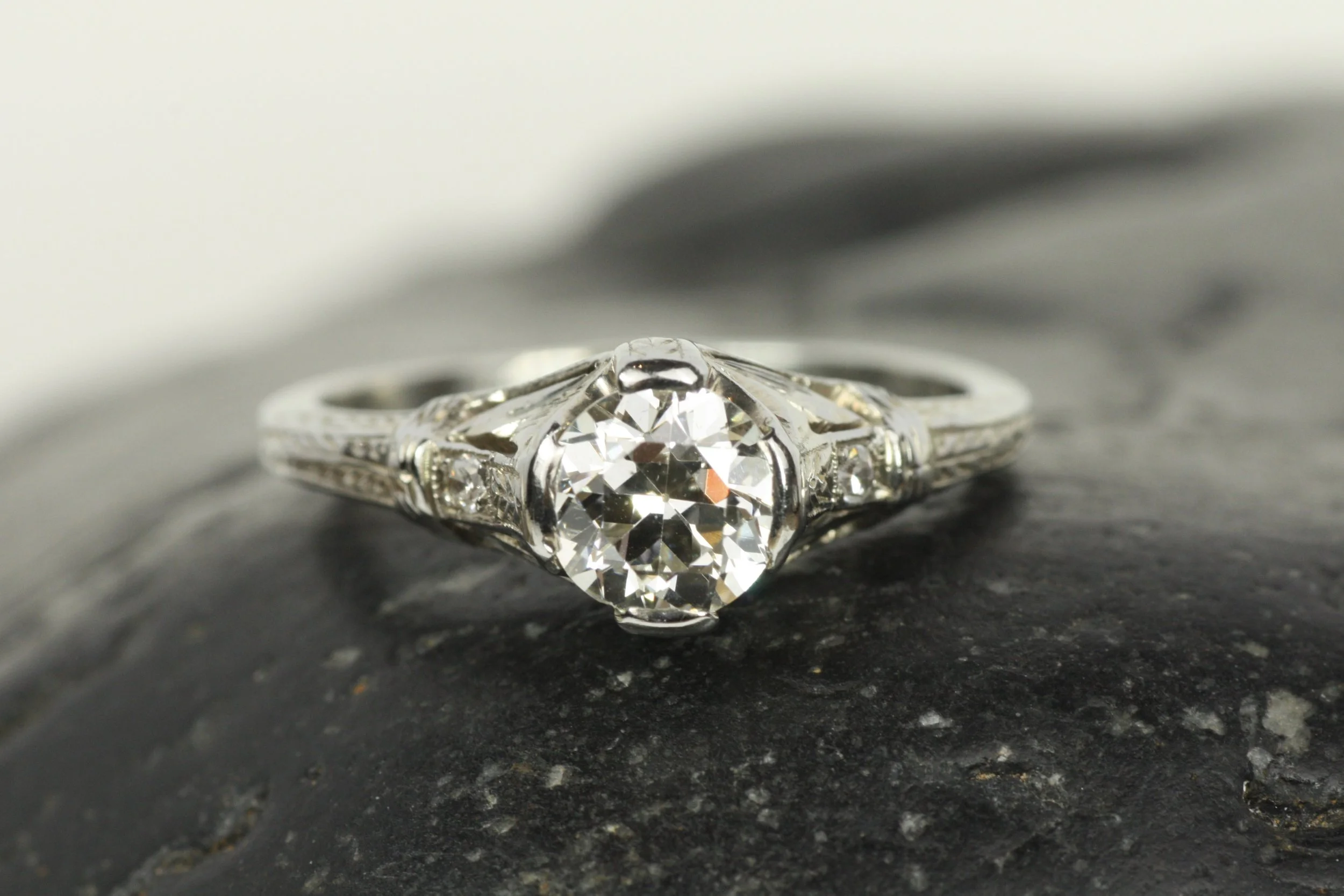1930s 0.70 Carat Old European Cut Diamond Art Deco Engagement Ring