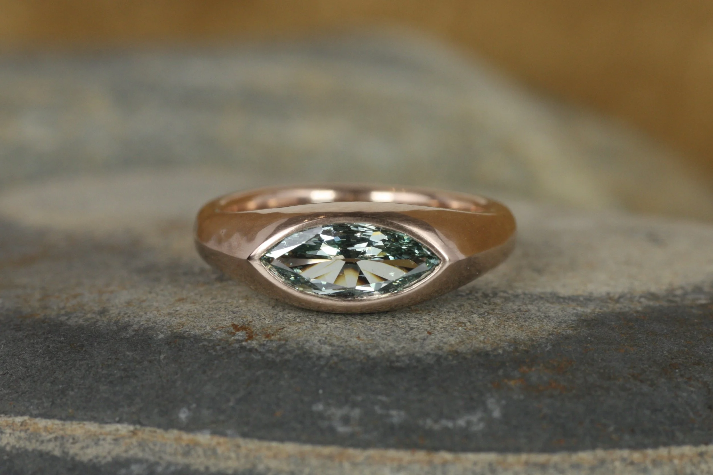 Blue Marquise Diamond Gypsy Ring in 14K Rose Gold