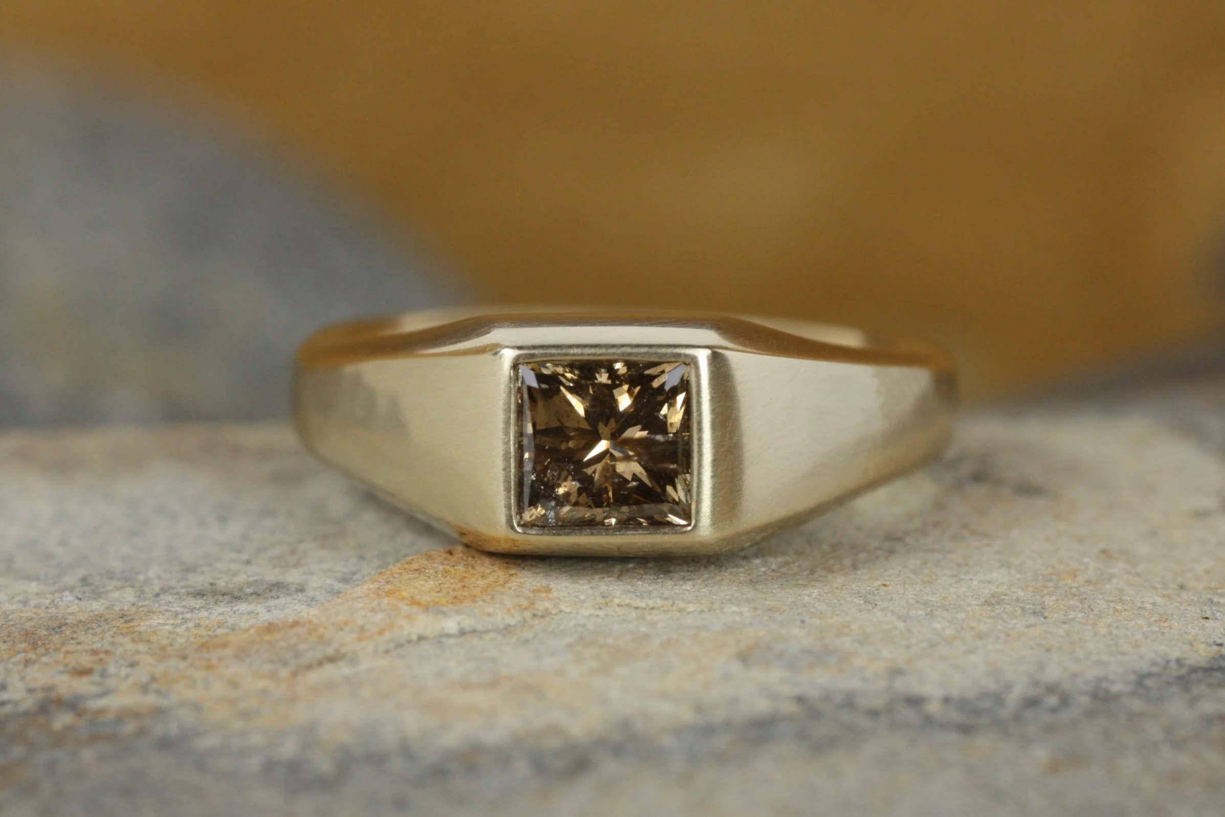 Princess Cut Brown Natural Diamond Gypsy Ring