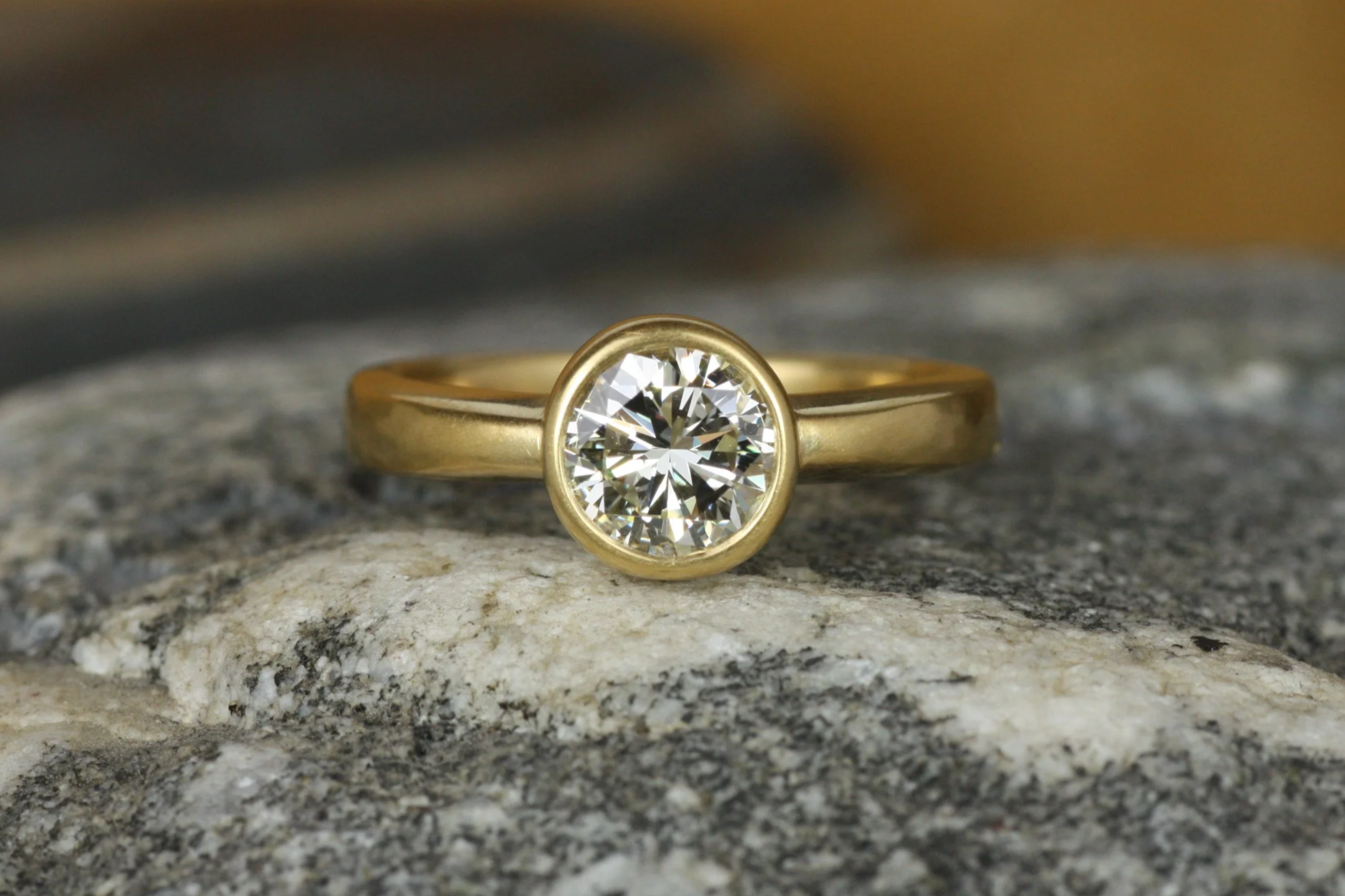 0.97CT Round Brilliant Natural Diamond Bezel Engagement Ring