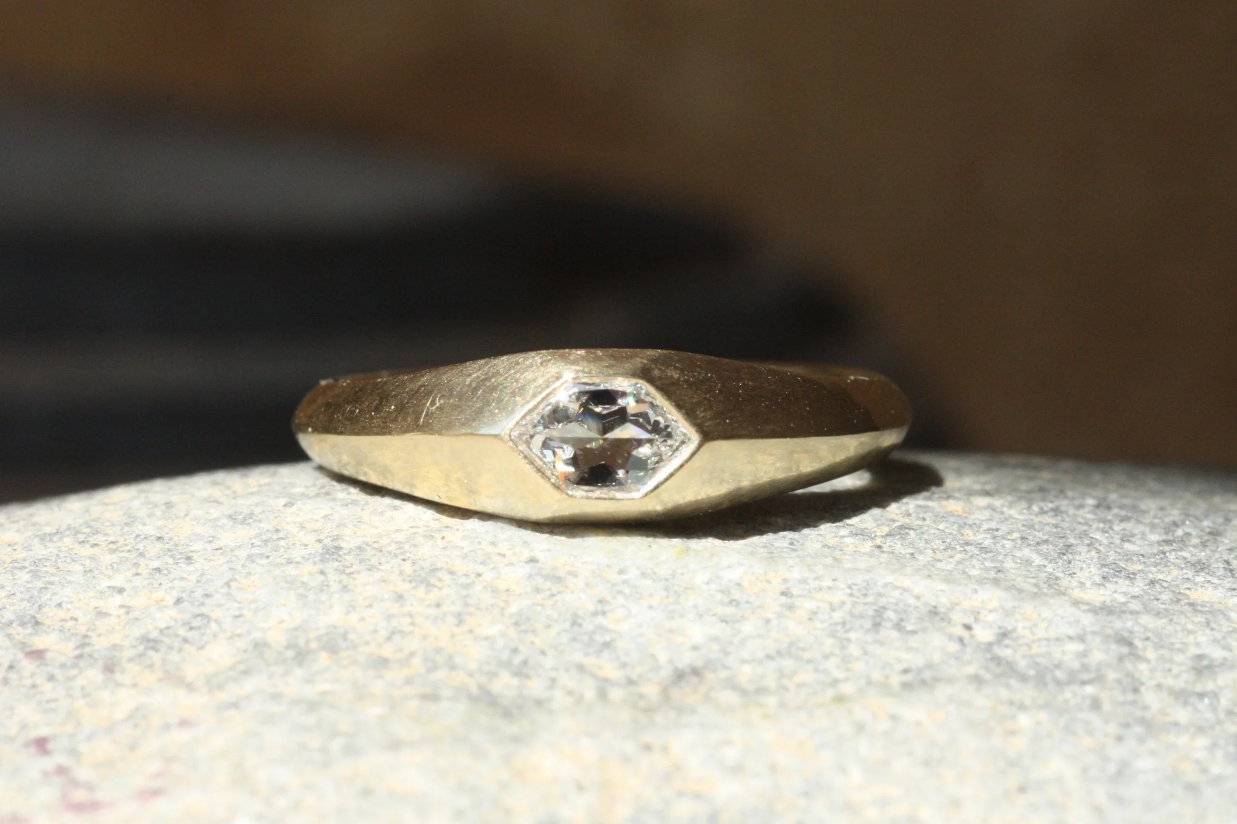 0.15 Carat Elongated Hexagon Natural Diamond Gypsy Ring