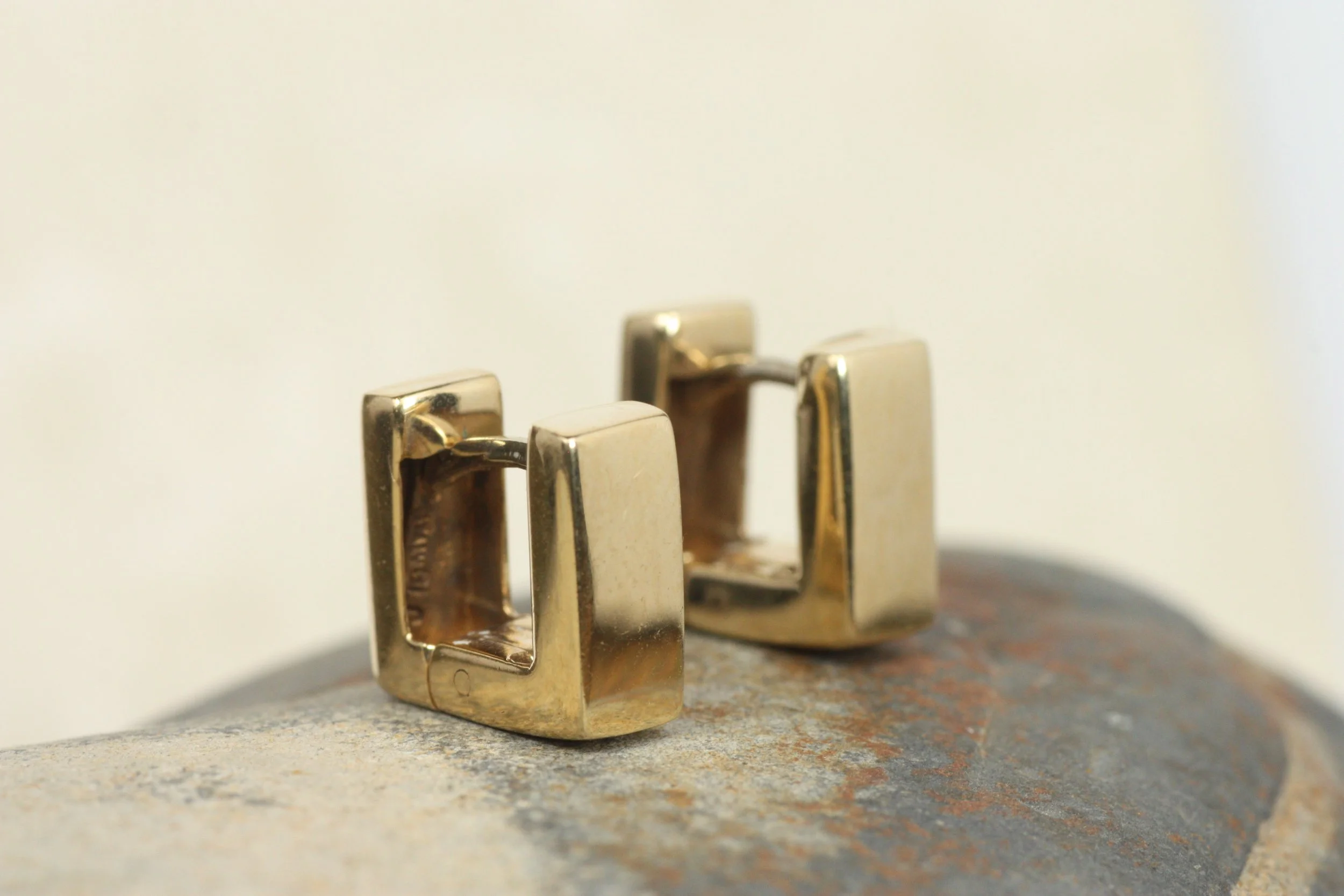 14k Gold Square Huggie Earrings