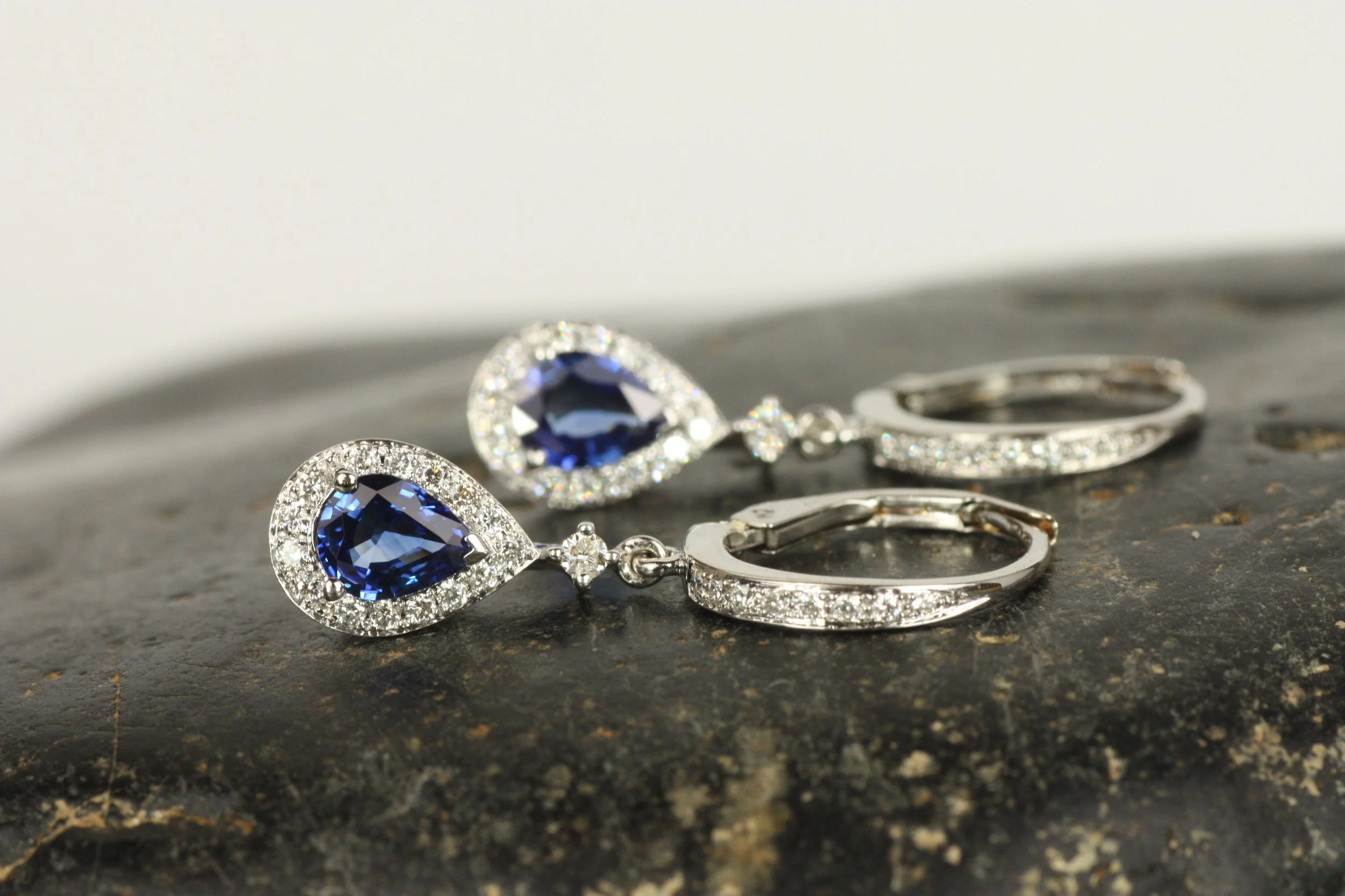 Pear-Shaped Blue Sapphire and Diamond Drop Earrings