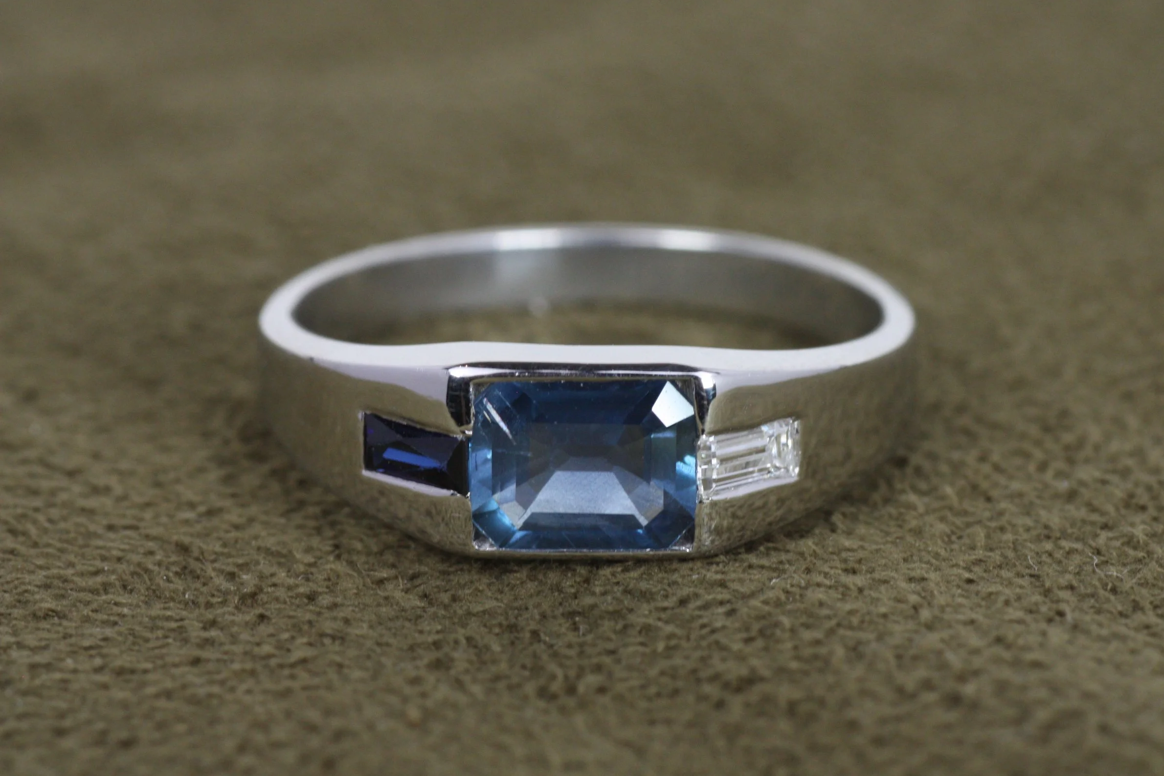 Blue Sapphire and Diamond Platinum Band