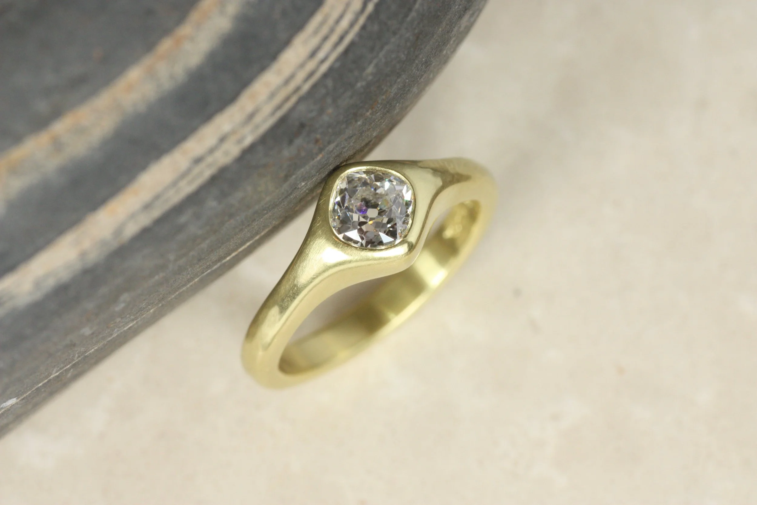 antique old mine cut diamond engagement ring