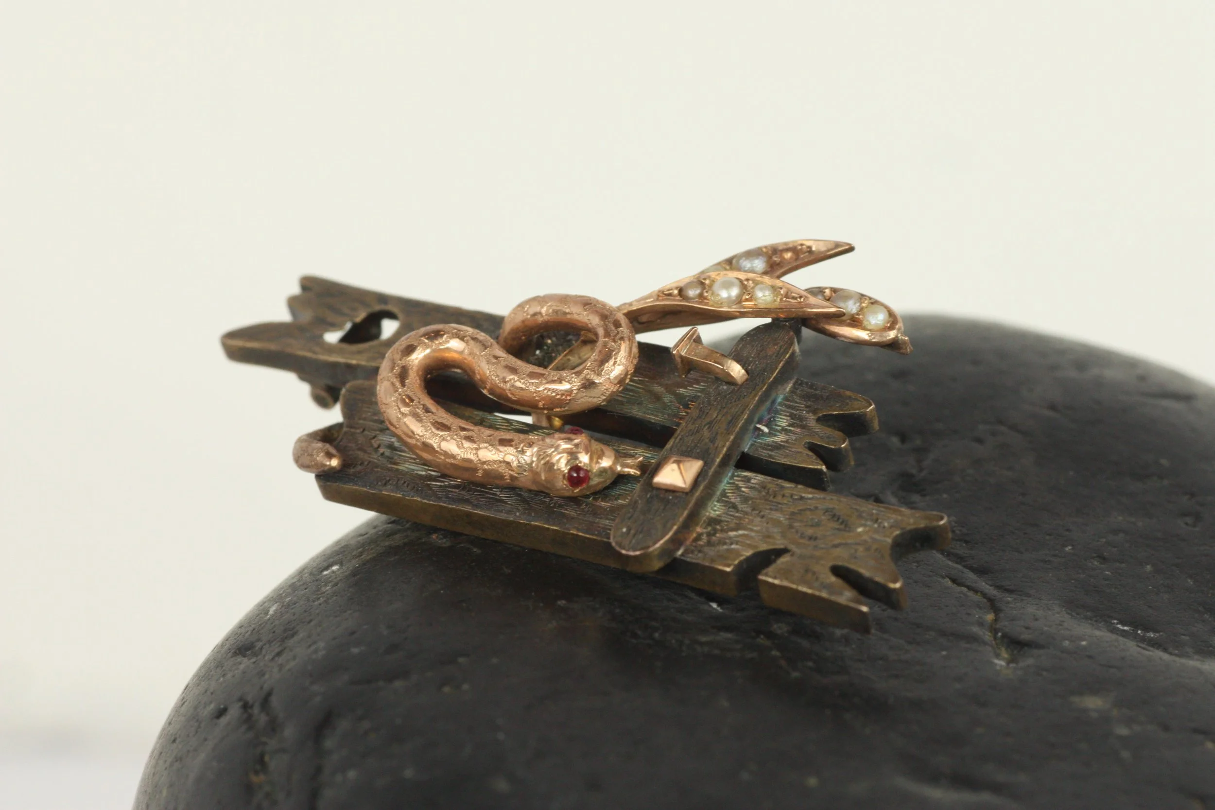 Antique Garnet-Eyed Snake Brooch
