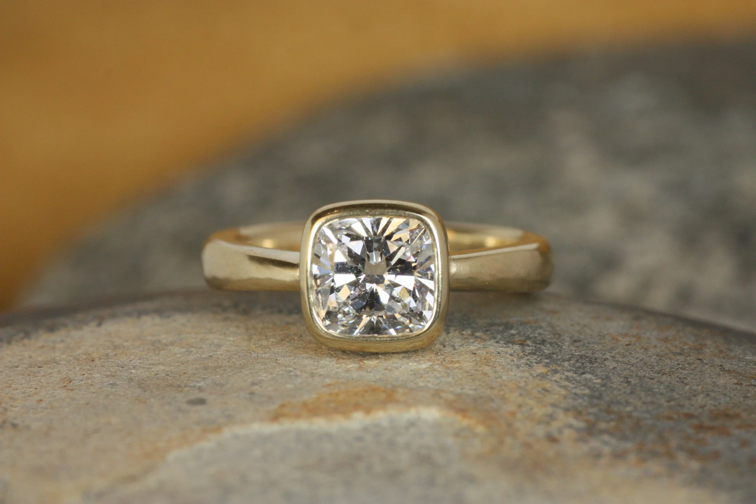 1.54CT Lab Cushion Diamond Bezel Engagement Ring