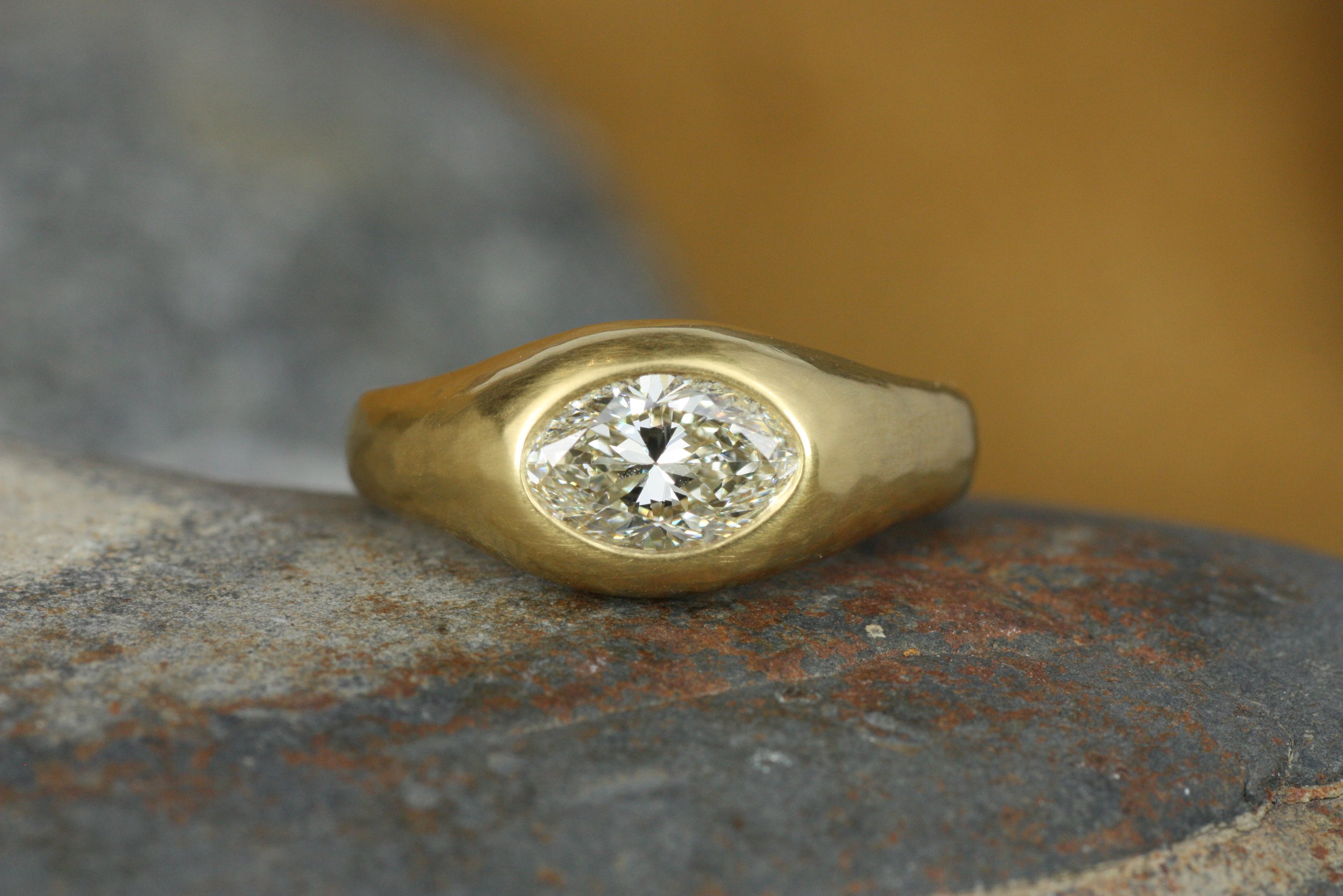 1.31CT Oval Natural Diamond Gypsy Ring