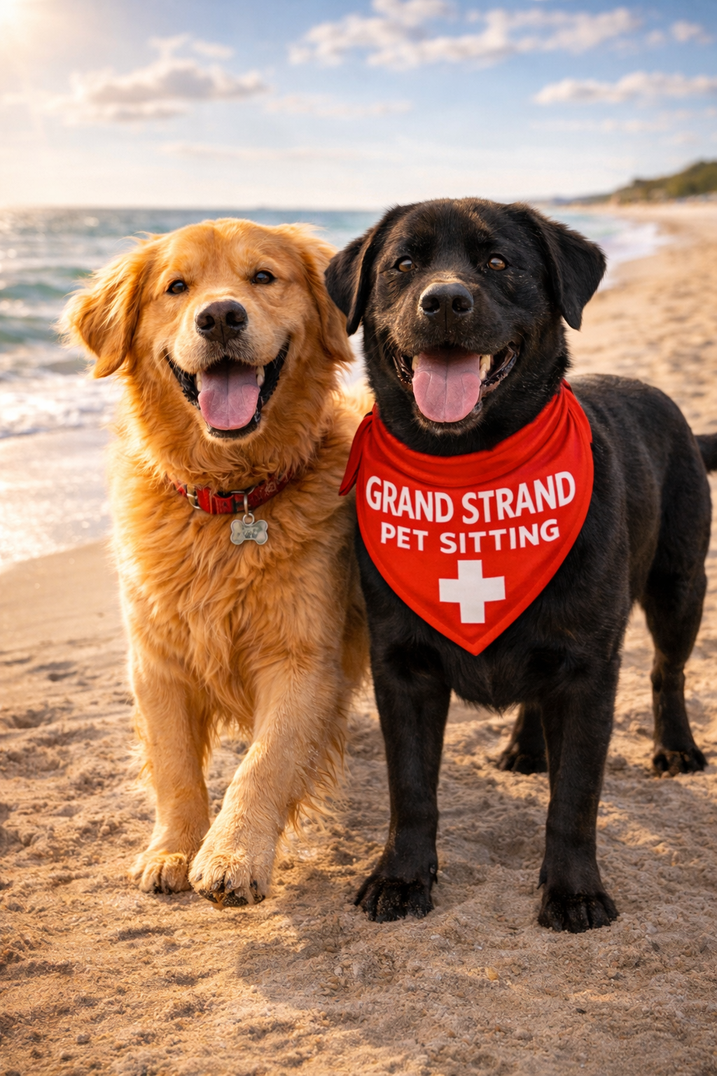 Happy dogs. A golden retriever and black lab