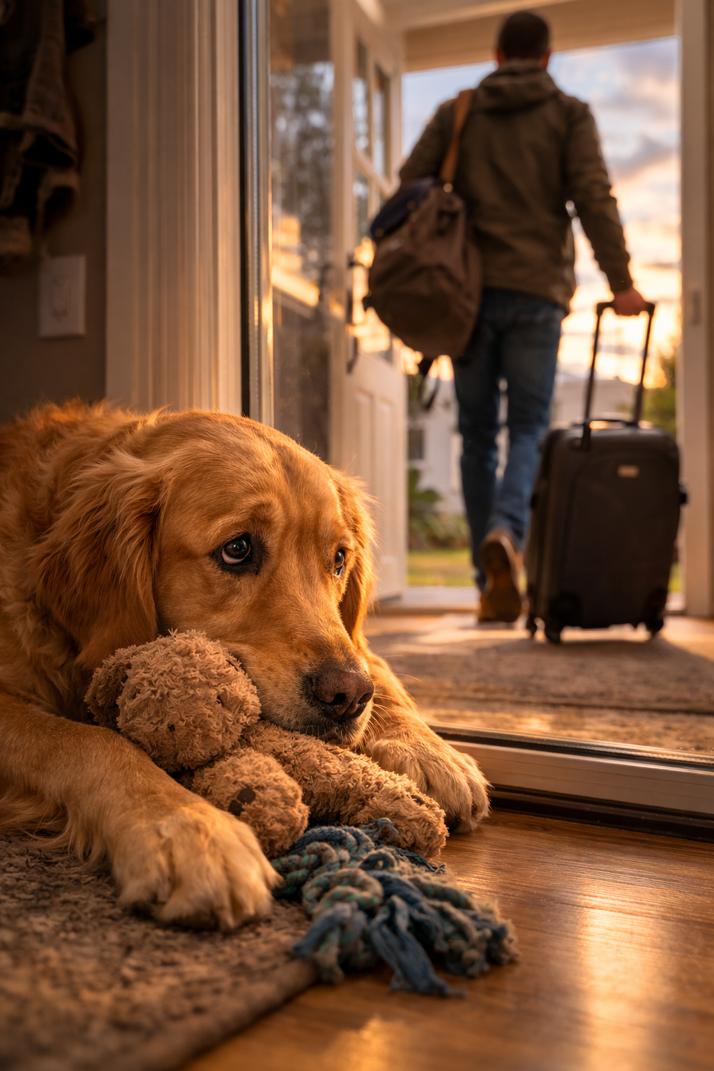 Sad dog watching his owner leave