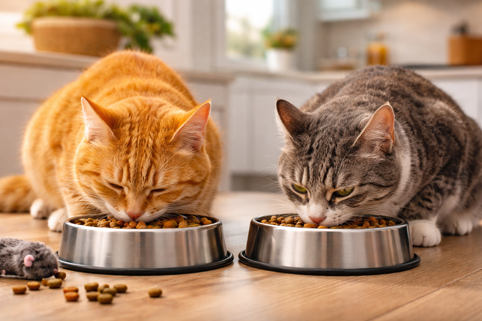 Two cats eating