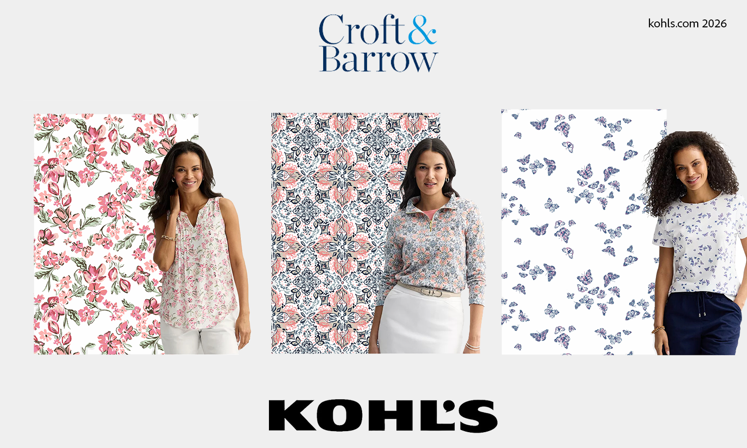 Watercolor paintings & digital illustrations are transformed into digital textile repeats to be printed on Kohl's clothing and sold in stores and online across the United States. 