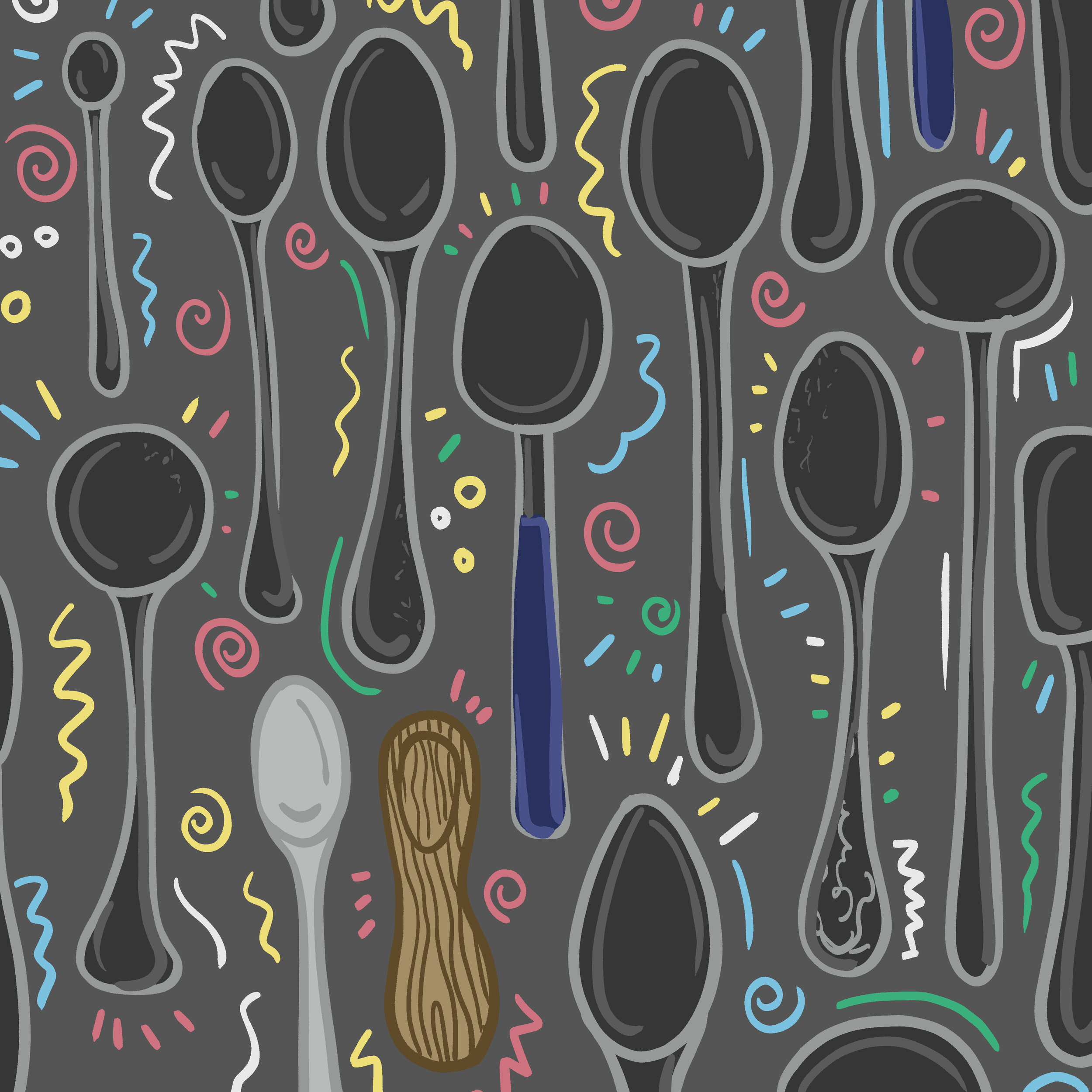 Emma Rarick. "Spoons Diversity" 2025, digital illustration.