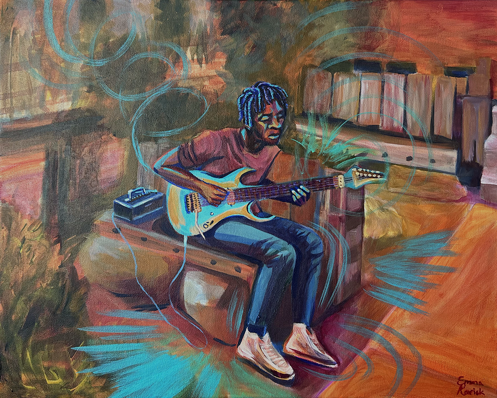Emma Rarick. 
"Morning Music," 
December 2025, 
acrylic on canvas, 
20 x 16".