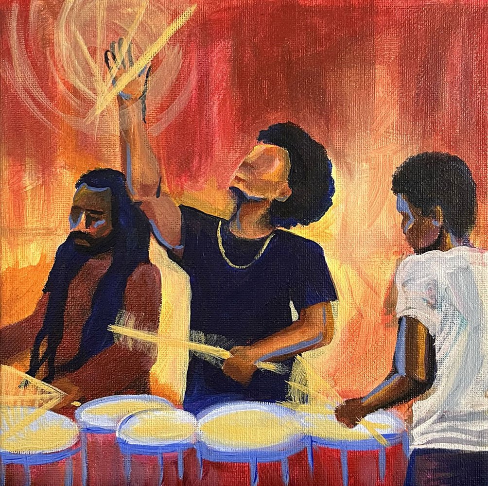 Emma Rarick. "Milwaukee Hittaz v3," December 2025, acrylic on canvas, 8 x 8". SOLD.