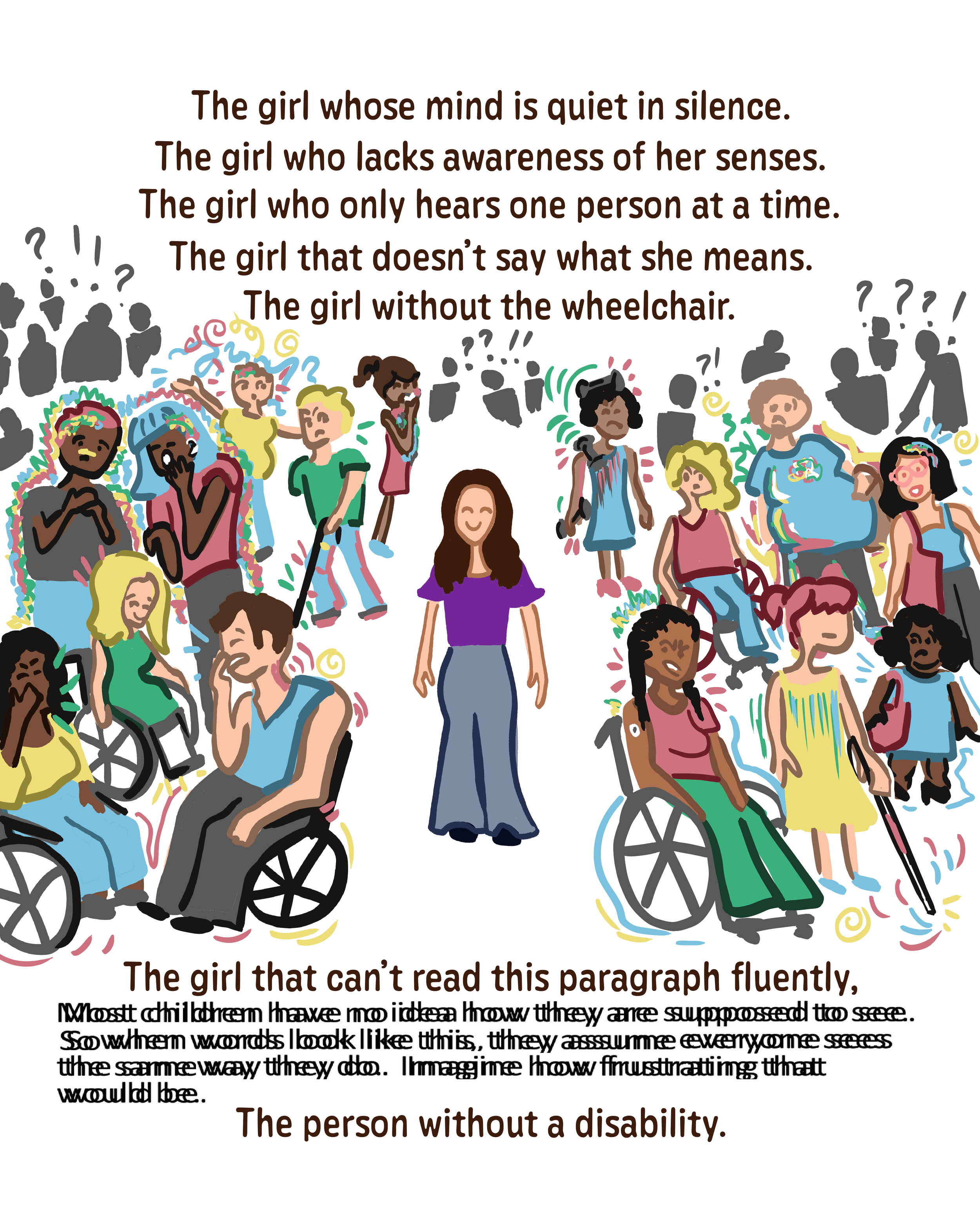 Illustration includes a body of text describing things people with disabilities can do that people without disabilities can't do, essentially flipping the script.