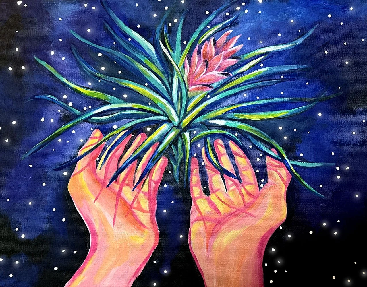 Emma Rarick. "Air Plant Magic," 2025, acrylic on canvas, 10 x 8".