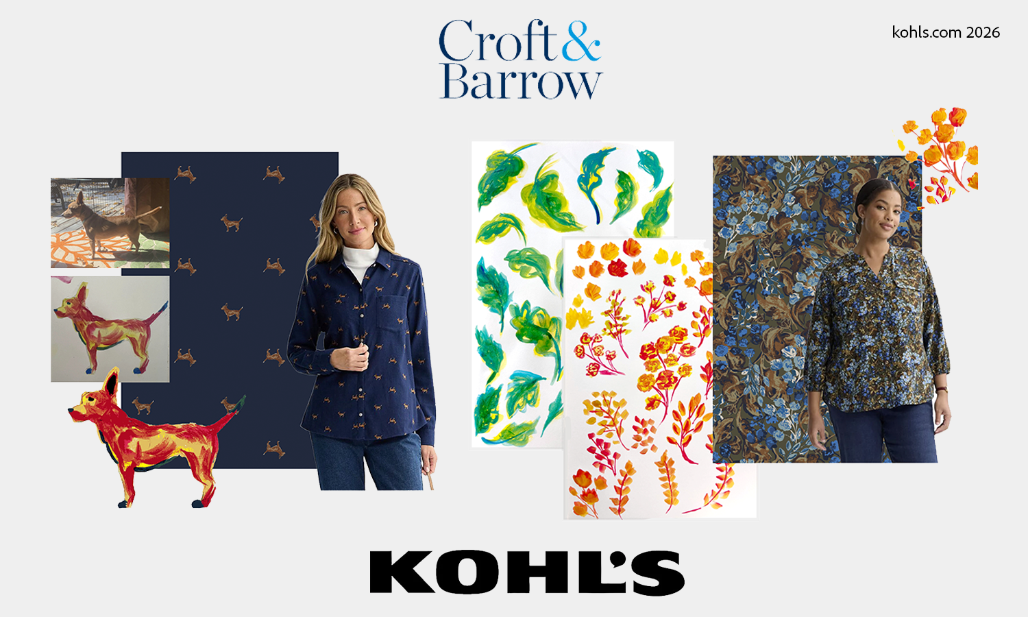 Watercolor paintings are transformed into digital textile repeats to be printed on Kohl's clothing and sold in stores and online across the United States. 