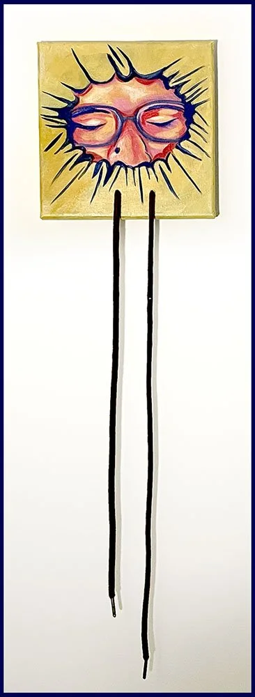 Emma Rarick. "Hiding in my Hoodie," January 2026, acrylic on canvas, 8 x 8".