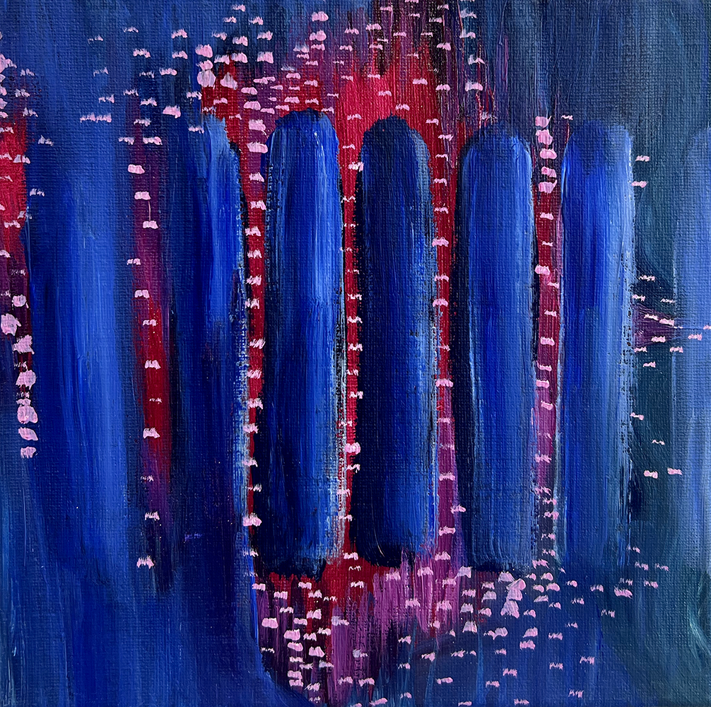 Emma Rarick. “Seeking a Beat Part 3,” March 2026, acrylic on canvas, 8 × 8"