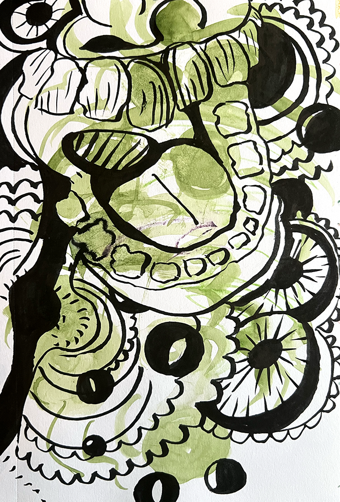 Emma Rarick. 
watercolor & ink drawing.
2026.