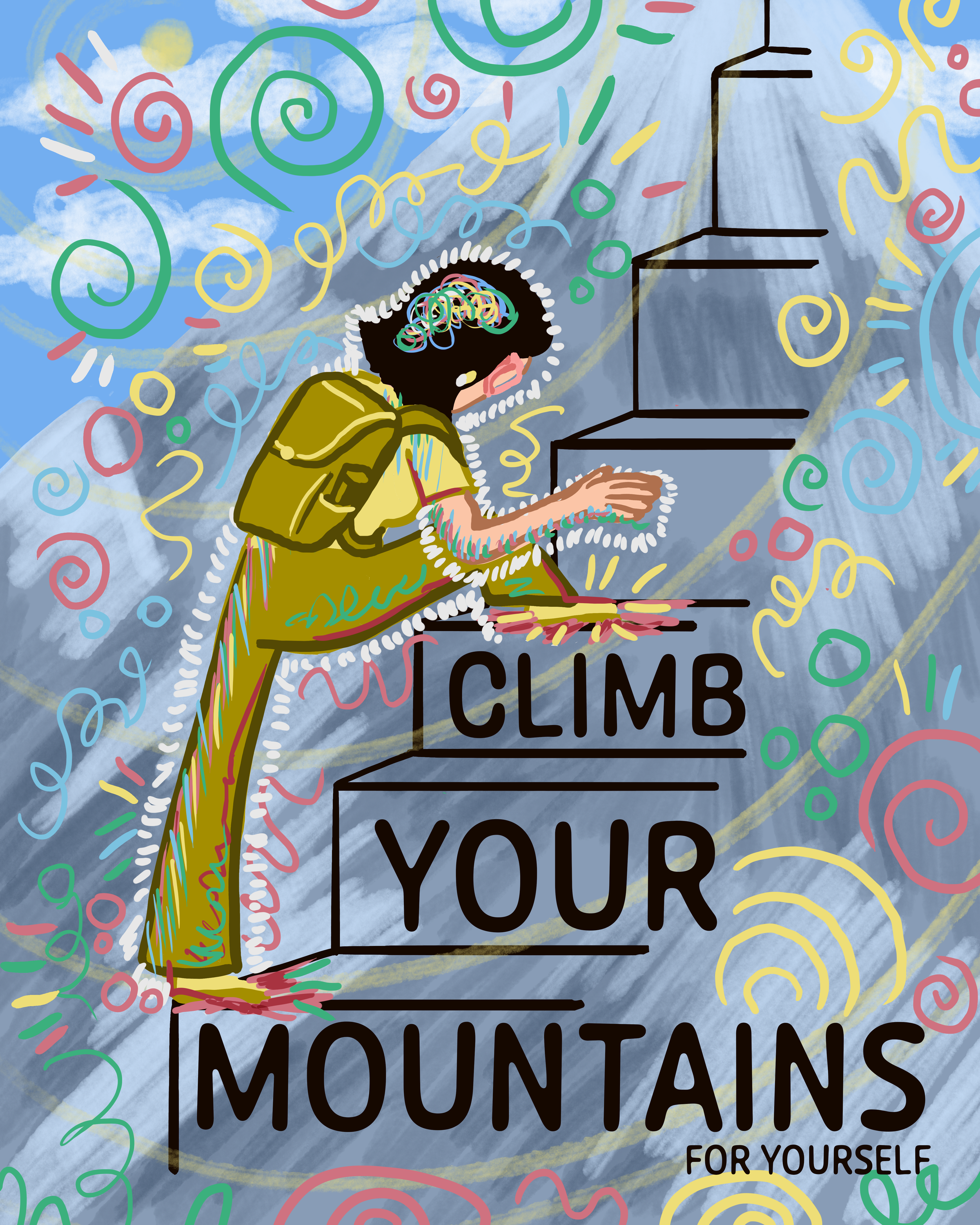 Emma Rarick. "Climb Mountains for You" 2025, digital illustration.