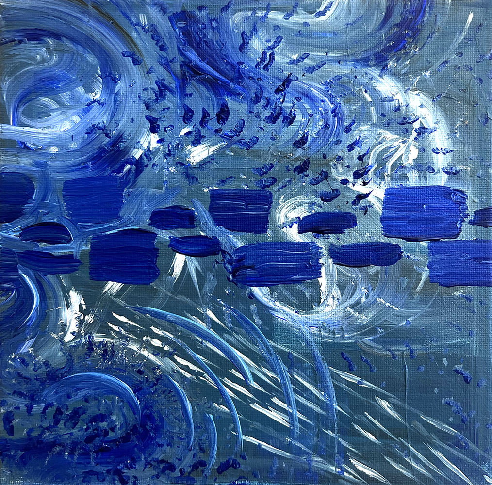 Emma Rarick. “Seeking a Beat Part 1” March 2026, acrylic on canvas, 8 × 8"
