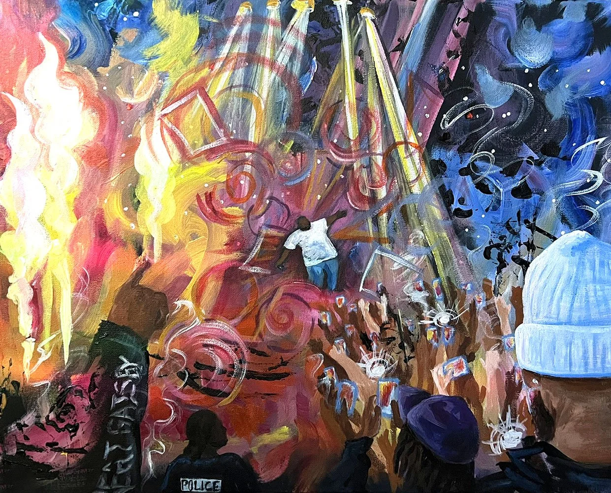 Emma Rarick. "Smiling But Dying Inside," 2024, acrylic on canvas, 20 x 16”.