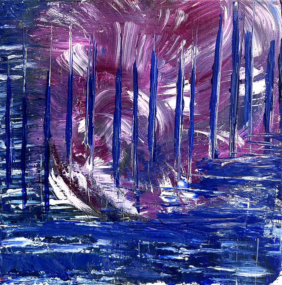 Emma Rarick. “Seeking a Beat Part 2,” March 2026, acrylic on canvas, 8 × 8"