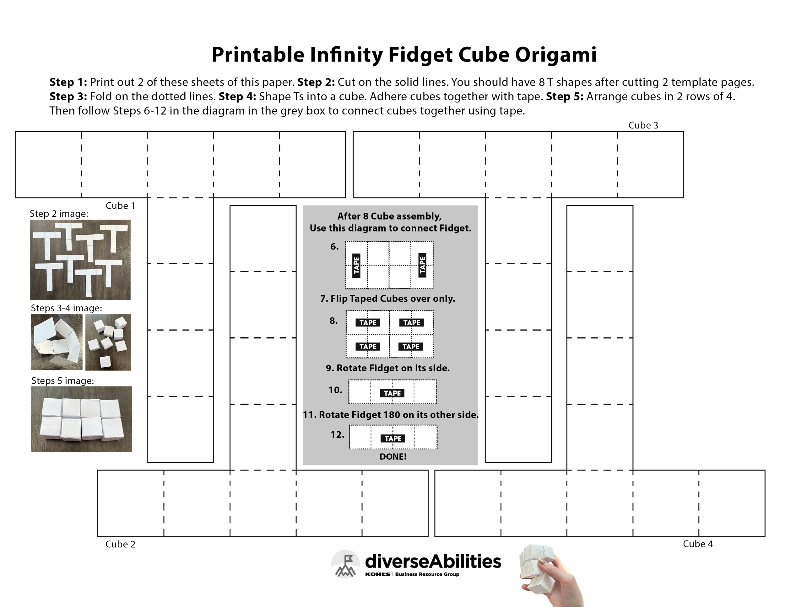 Infinity Cube Fidget Origami by Emma Rarick. Creating more accessibility to fidgets for people who need to stim. 
