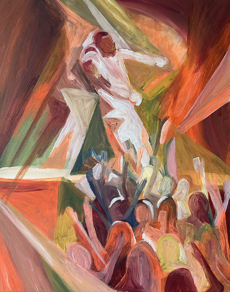 Emma Rarick. “The Sounds of Fame,” July 2026, acrylic on canvas, 16x20”. 