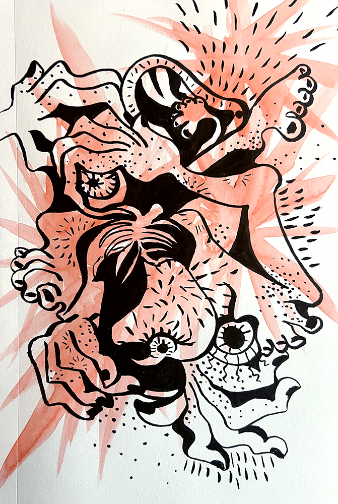 Emma Rarick. 
watercolor & ink drawing.
2026.