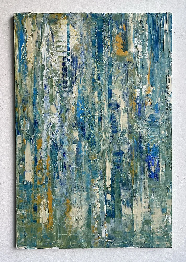 Emma Rarick. "The Sounds of His Heart," 2024, acrylic on canvas, 24 x 36".