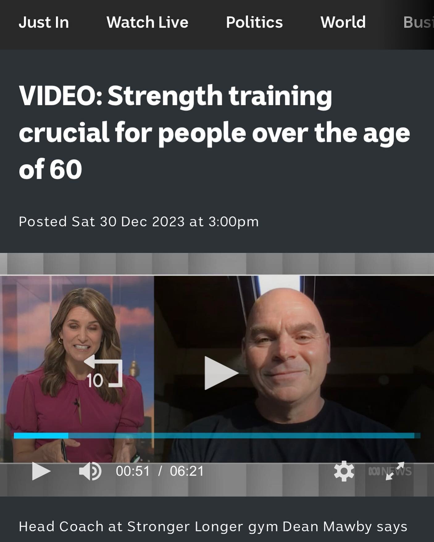 ABC News requested an interview with Dean last week to chat about why strength training is crucial for people over the age of 60.  Link to interview is in bio &amp; can also be found on our website media page along with many other articles &amp; inte