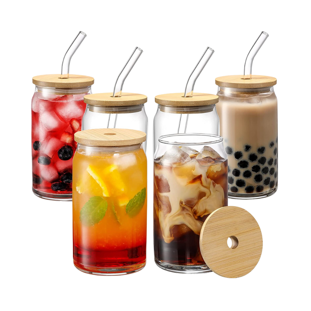 Glass Cups with Bamboo Lids