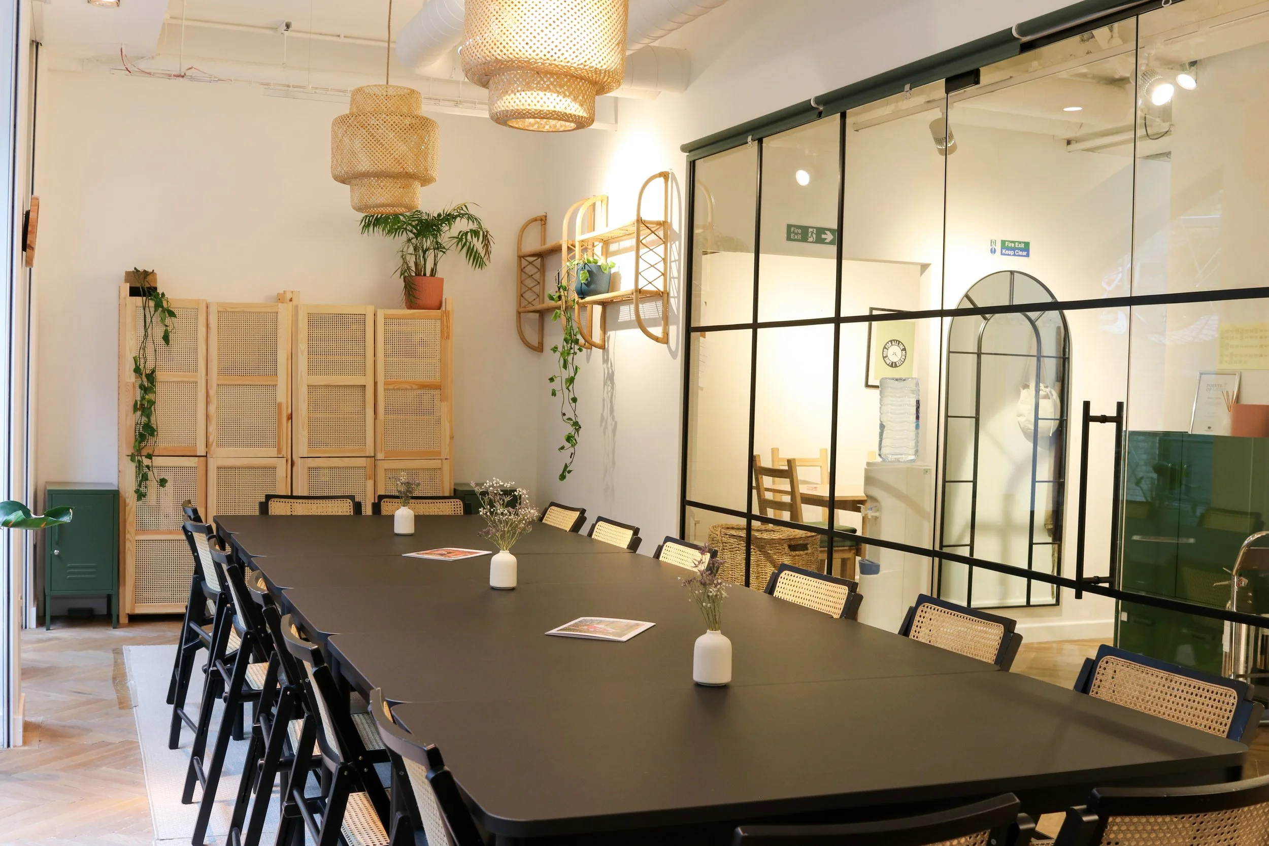 team meeting boardroom table food cafe venue room space