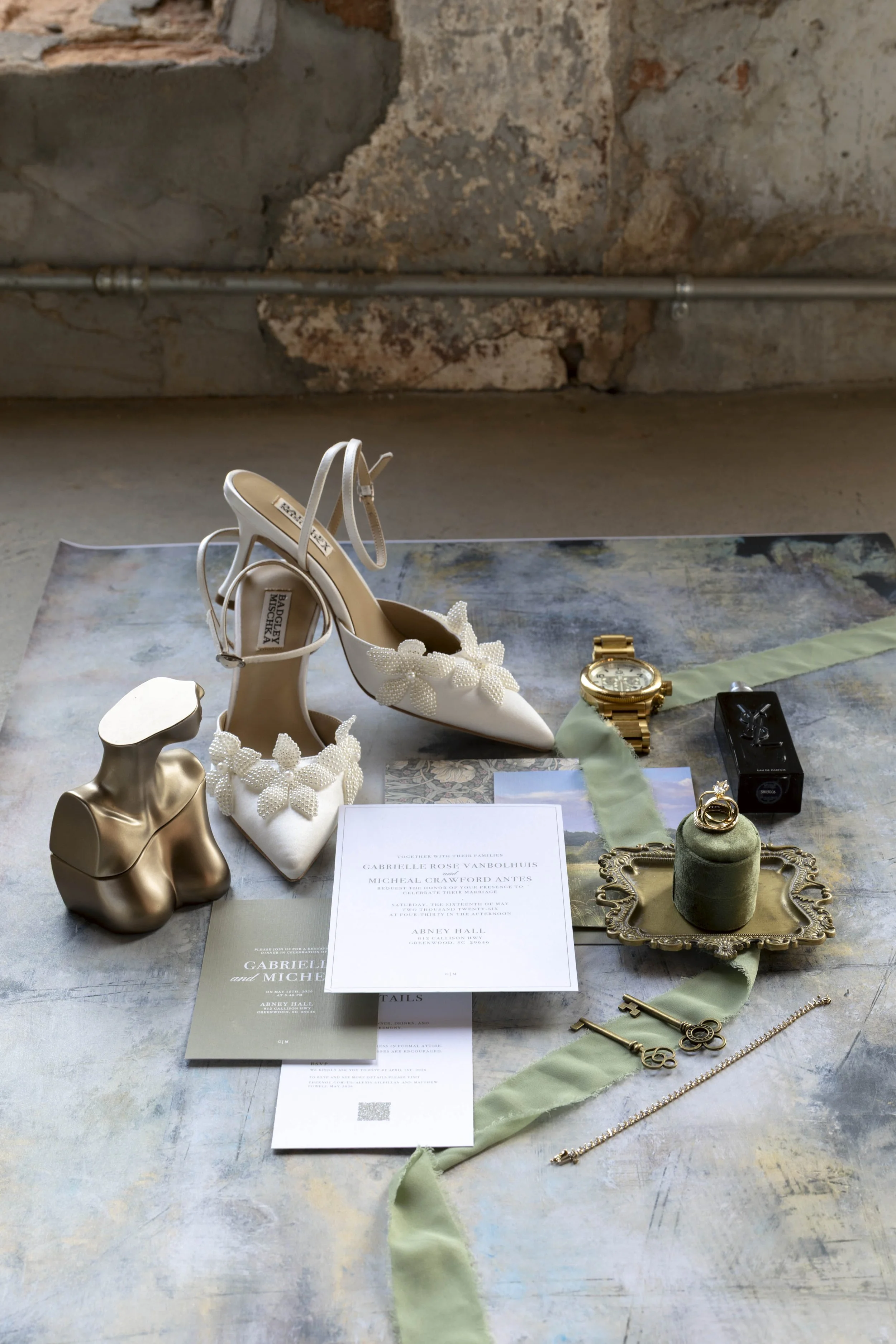 Flatlay of wedding items