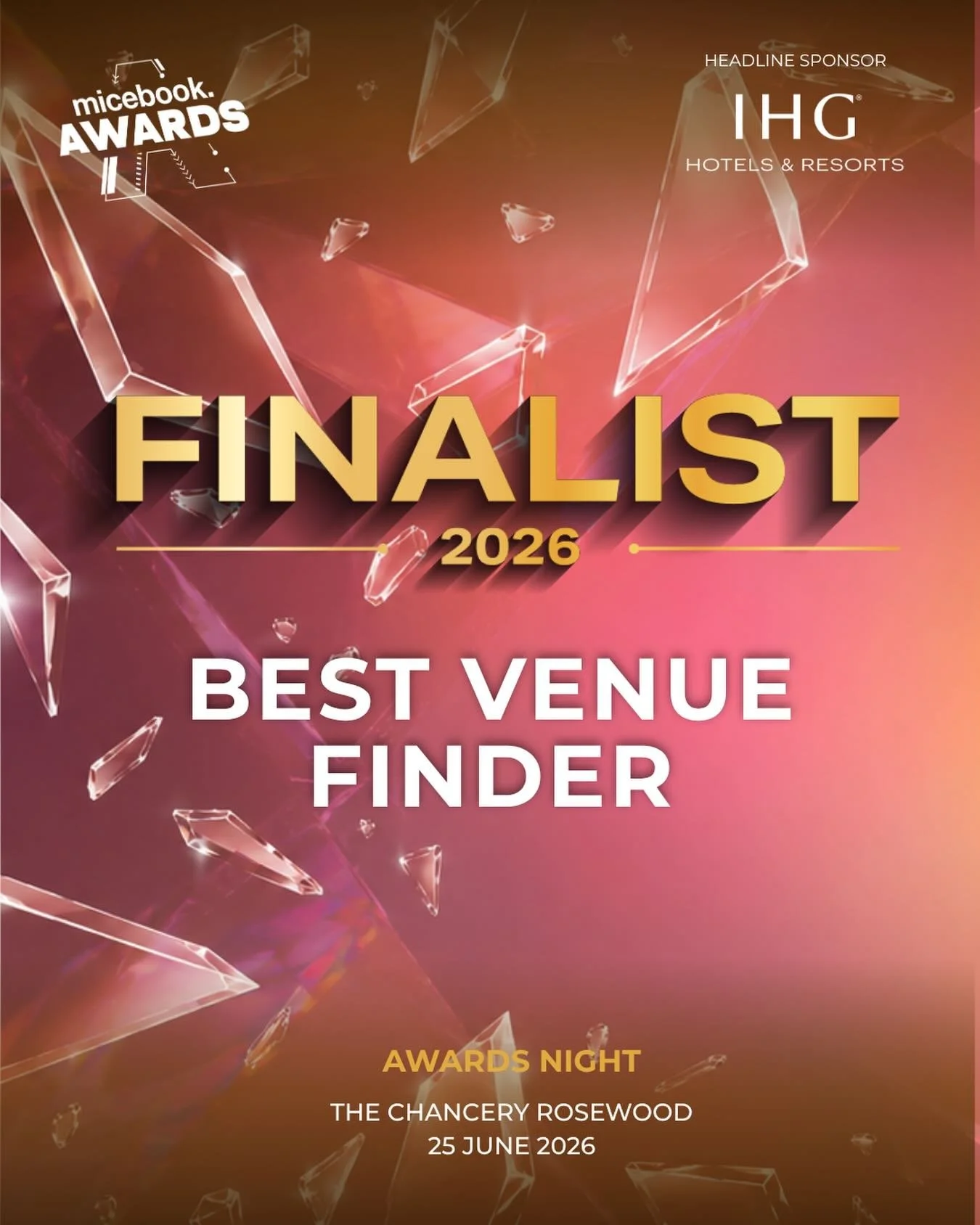 We don&rsquo;t usually post twice in a day, but&hellip;. 🥁🥁🥁
&hellip;This just happened! 🤩
Finalist for the Best Venue Finder category at the 2026 Micebook Awards! ✨
See you at @thechanceryrosewood on 25th June🥂

@micebook #mbawards26
#venuefind